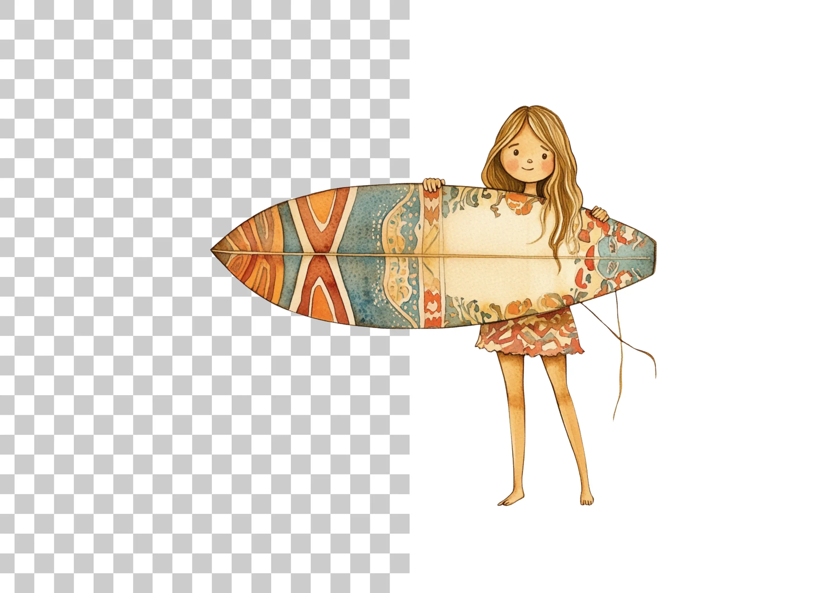 Surfer Girl with Patterned Board Clipart Bundle - Image 2