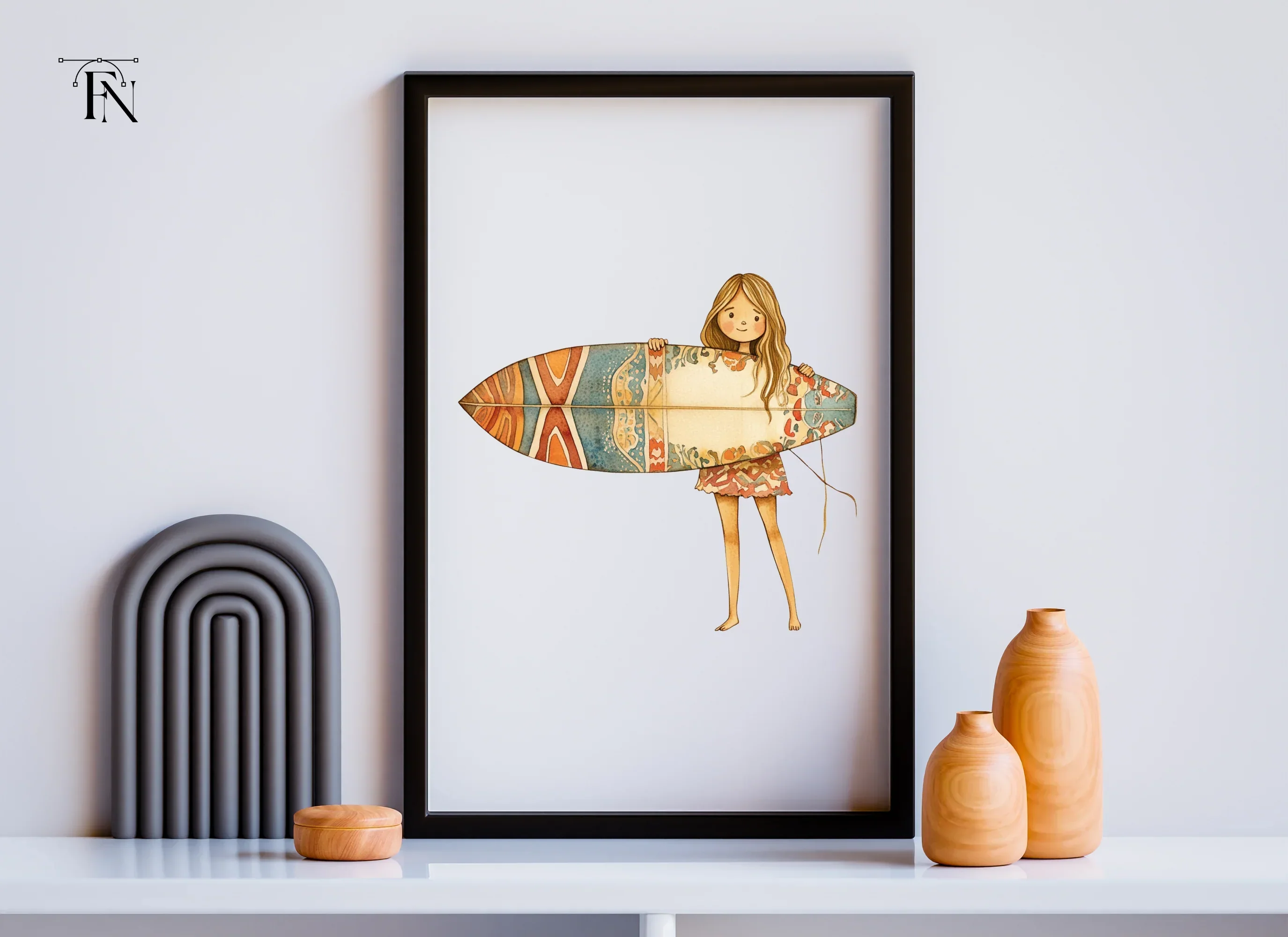 Surfer Girl with Patterned Board Clipart Bundle - Image 6