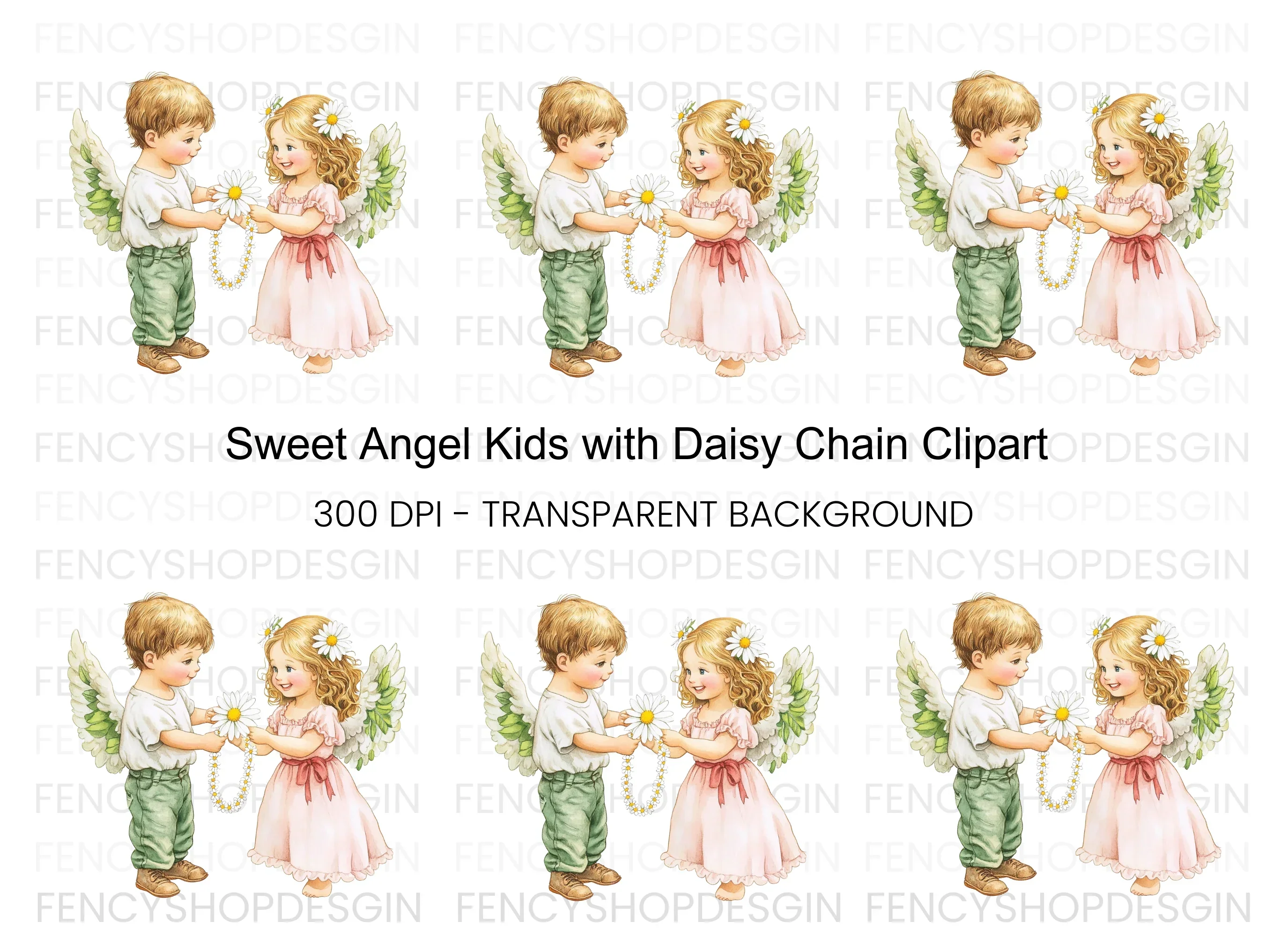Sweet Angel Children Daisy Chain Clipart Bundle