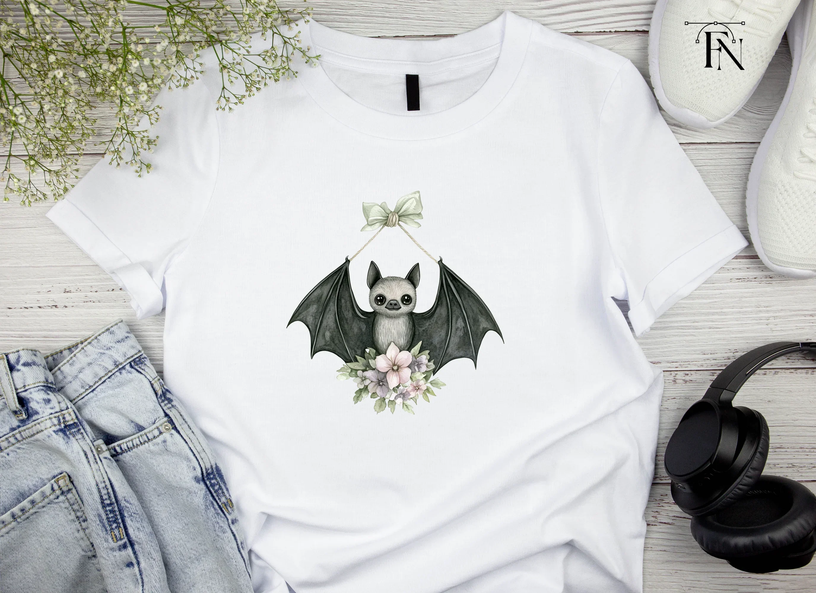 Sweet Baby Bat Floral Arrangement Clipart Bundle - Image 4