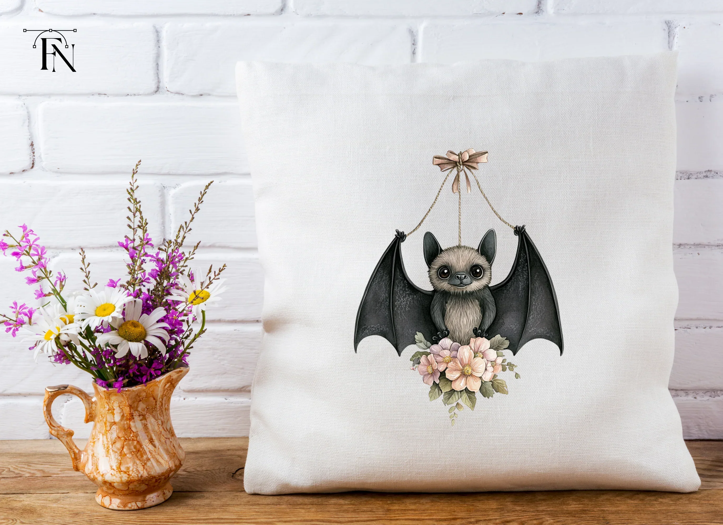 Sweet Baby Bat Floral Arrangement Clipart Bundle - Image 5