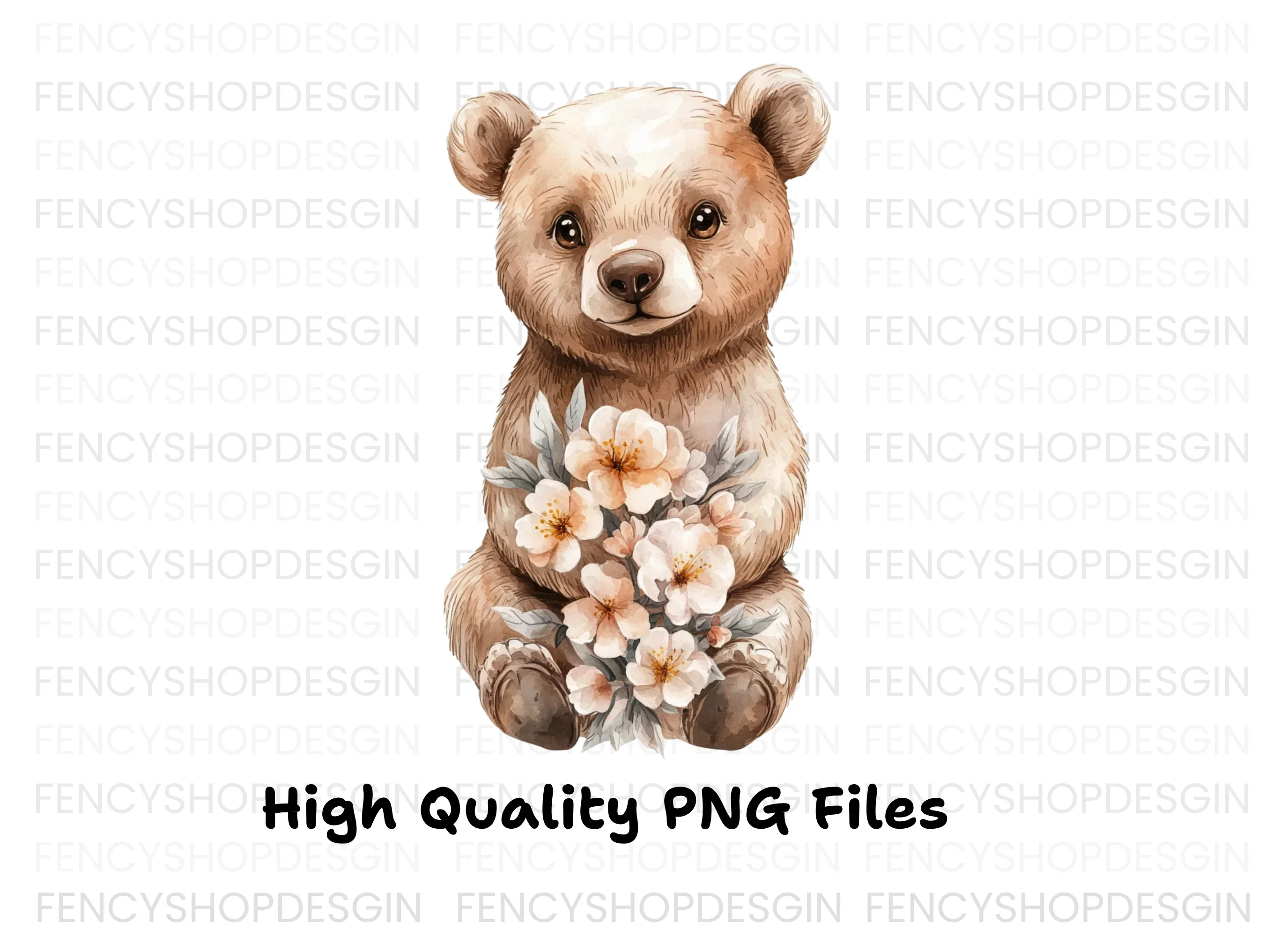 Sweet Baby Bear Holding Flowers Clipart Bundle - Image 4