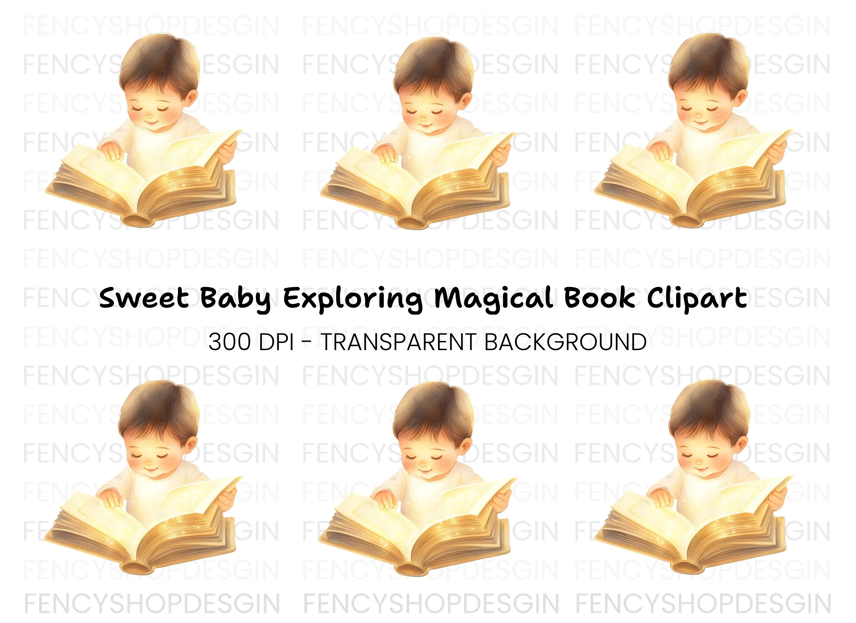 Sweet Baby Boy Reading Enchanted Book Clipart Bundle