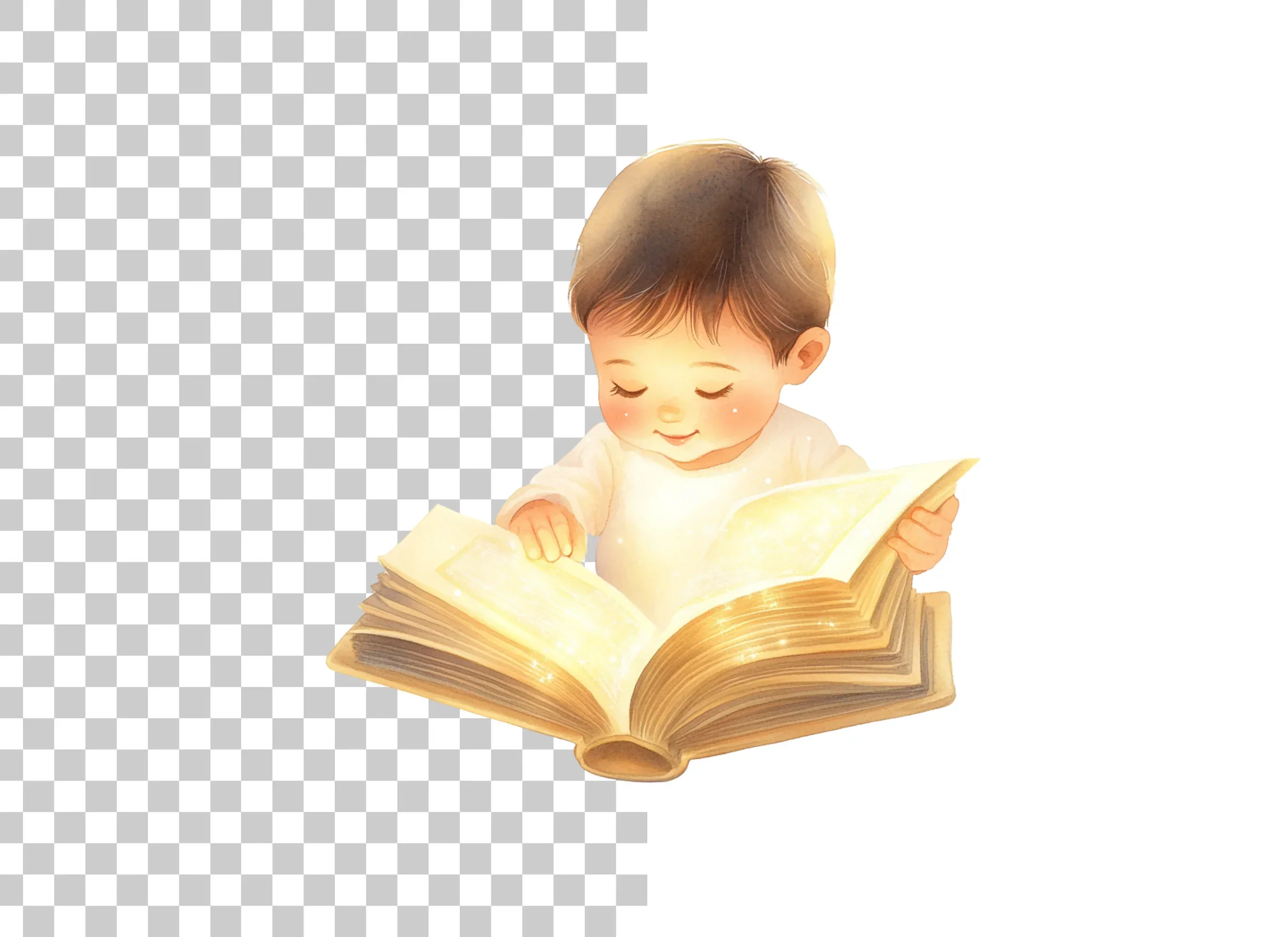 Sweet Baby Boy Reading Enchanted Book Clipart Bundle - Image 2