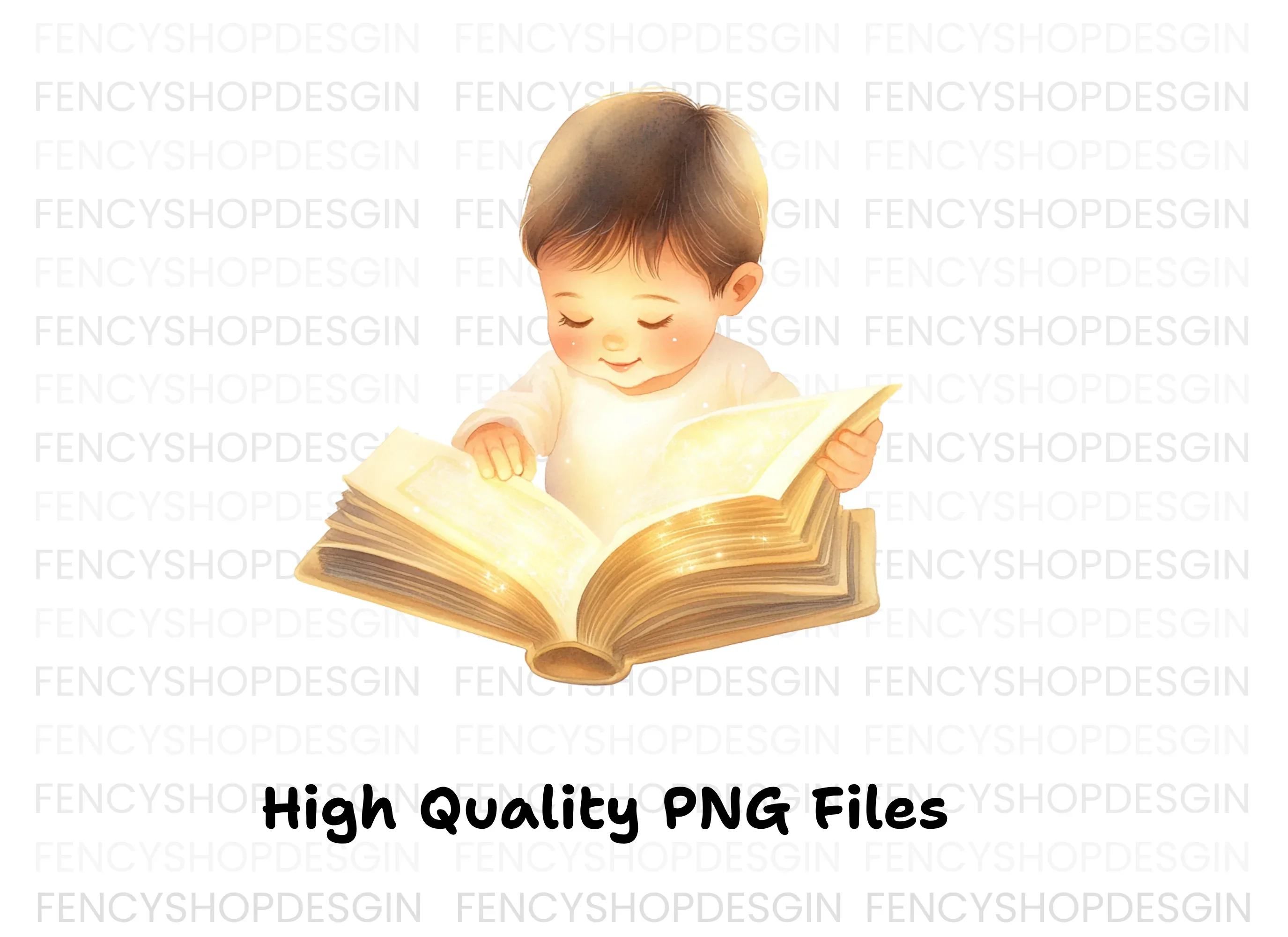 Sweet Baby Boy Reading Enchanted Book Clipart Bundle - Image 3