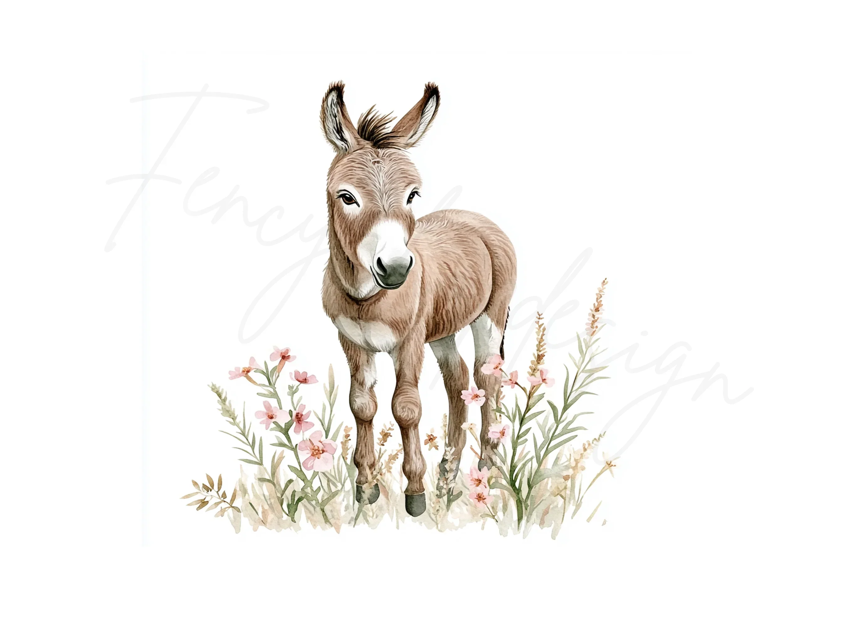 Sweet Baby Donkeys in Wildflower Fields Clipart Bundle - Image 2