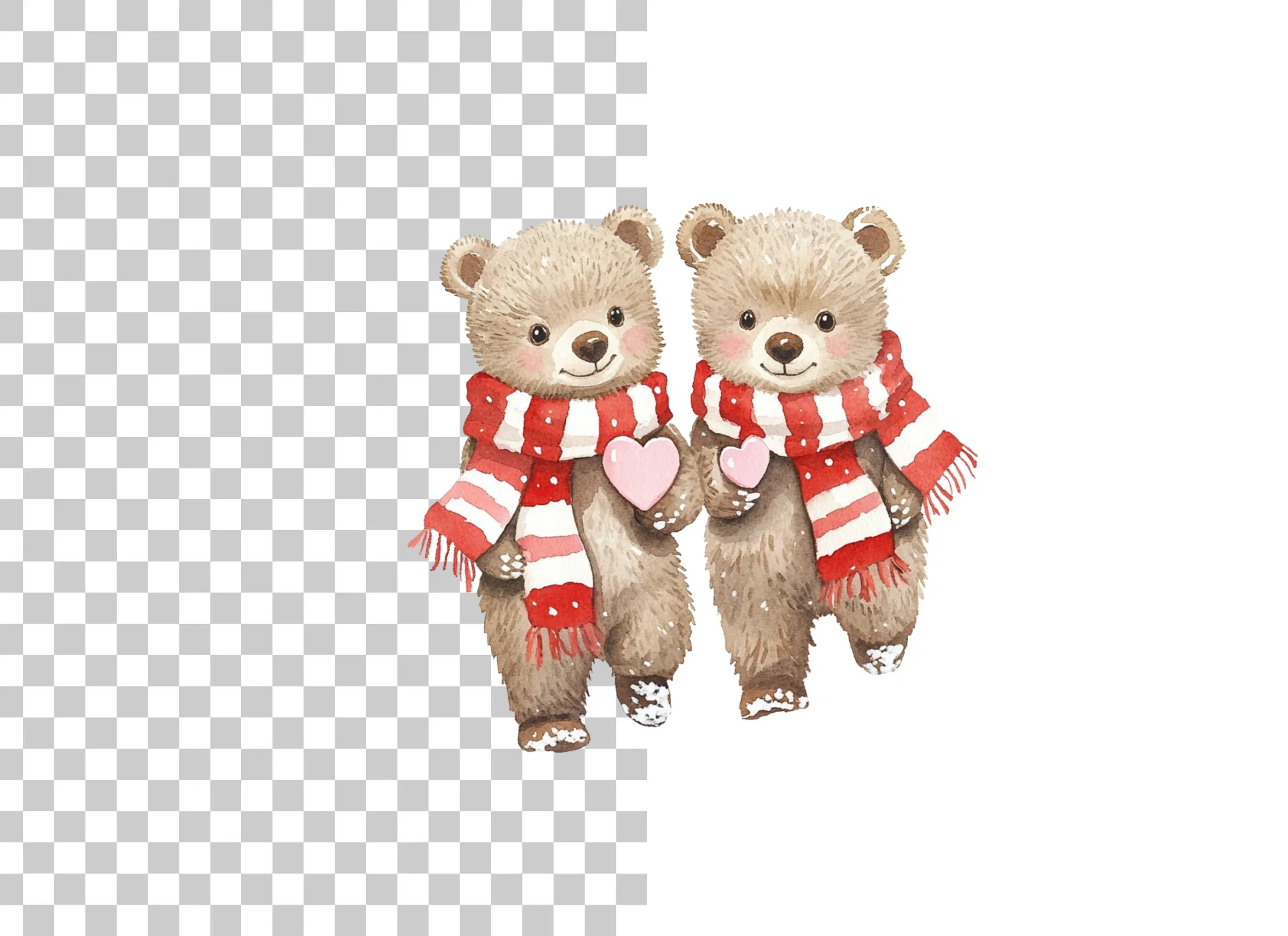 Sweet Bear Couple with Scarves and Hearts Clipart Bundle - Image 2
