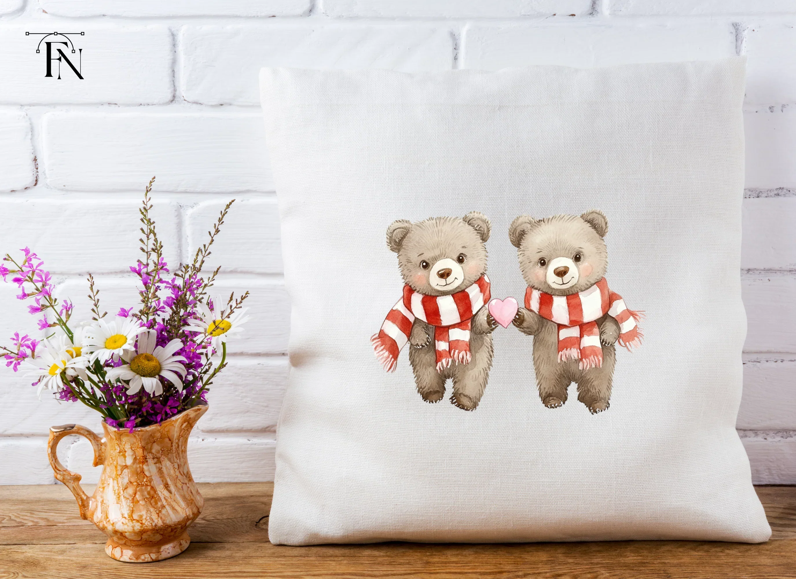 Sweet Bear Couple with Scarves and Hearts Clipart Bundle - Image 5