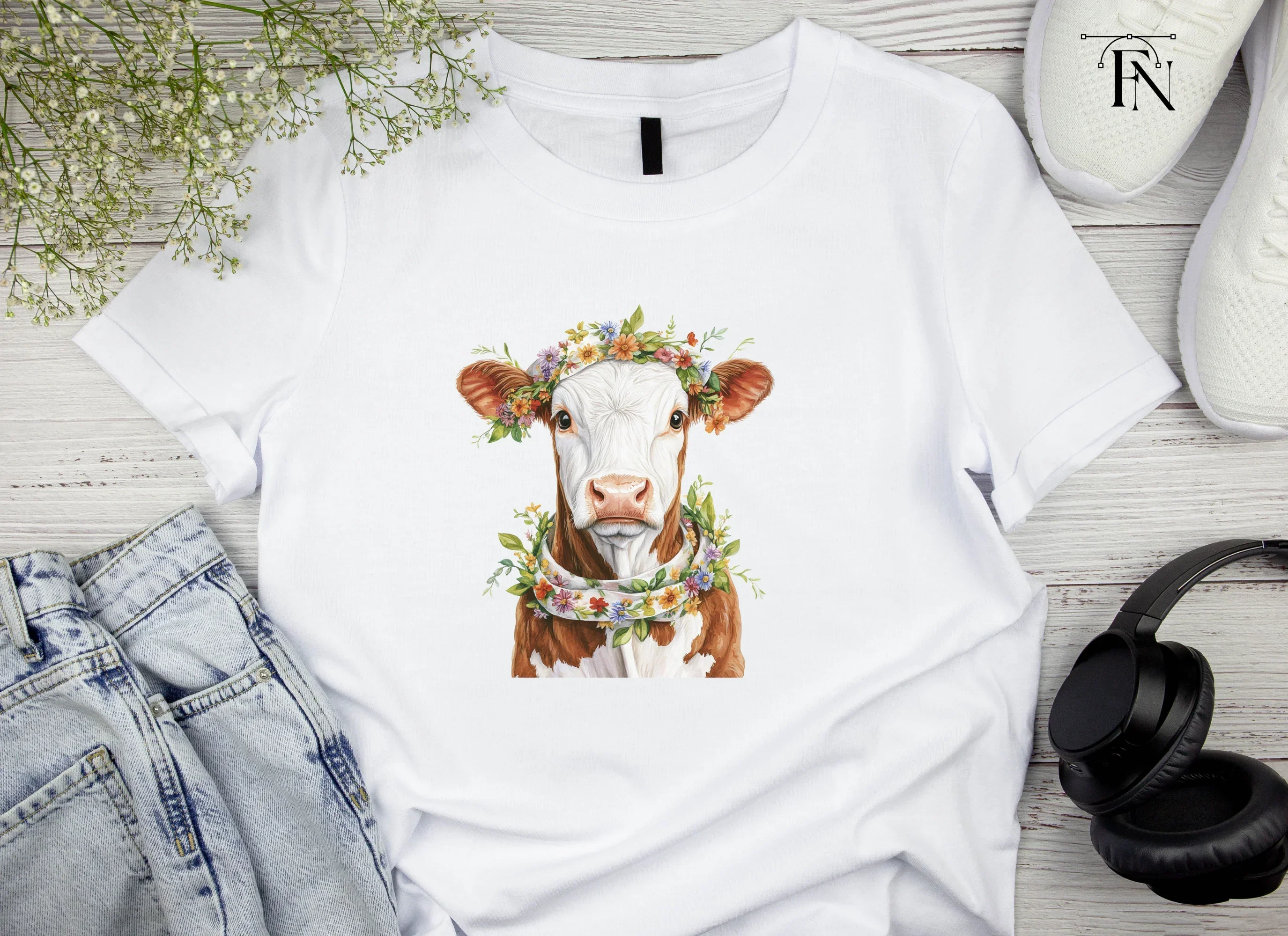 Sweet Calf with Flower Crown Clipart Bundle - Image 5