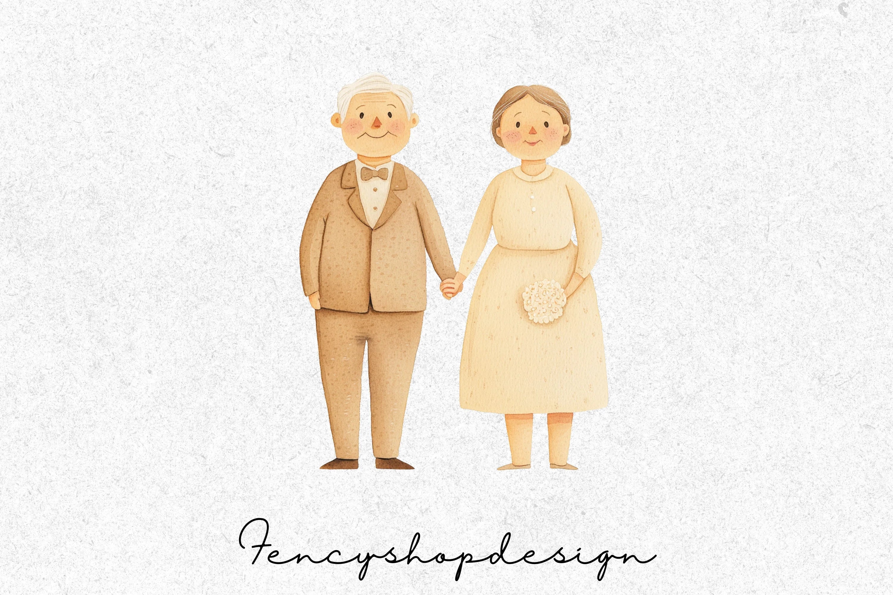 Sweet Elderly Couple Wedding Love Clipart Bundle - Image 6