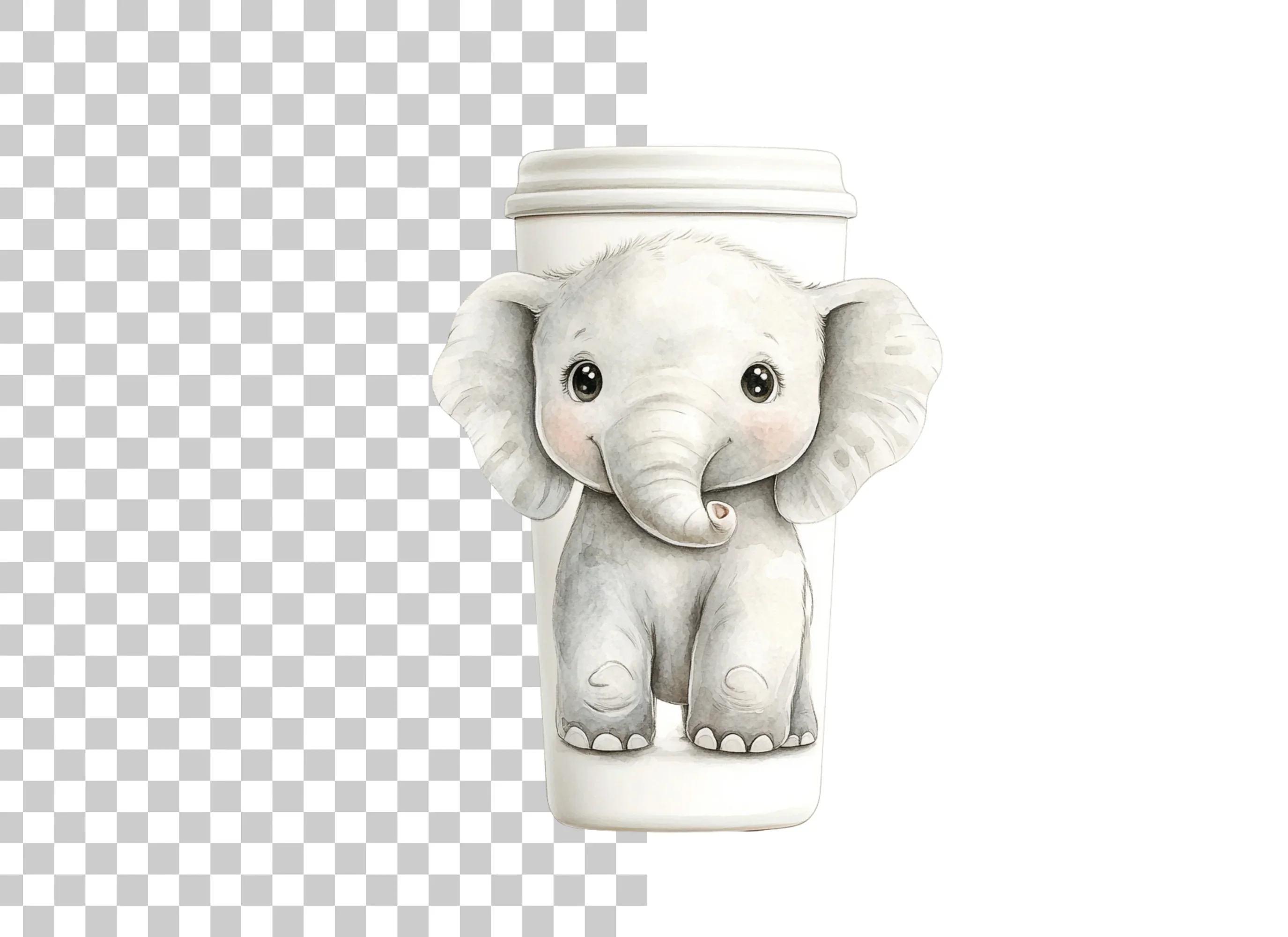 Sweet Elephant Hugging Coffee Cup Clipart Bundle - Image 2