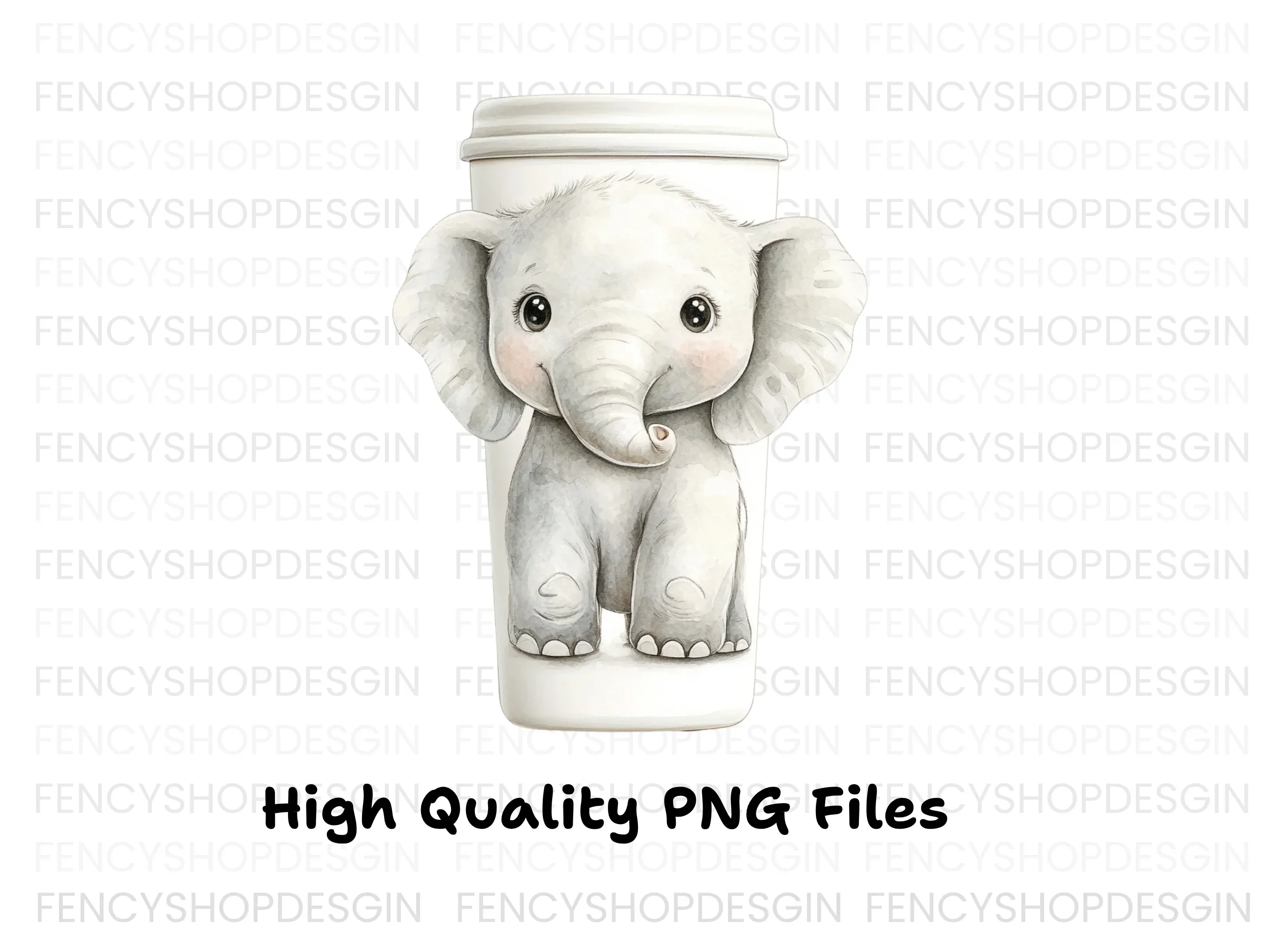 Sweet Elephant Hugging Coffee Cup Clipart Bundle - Image 3