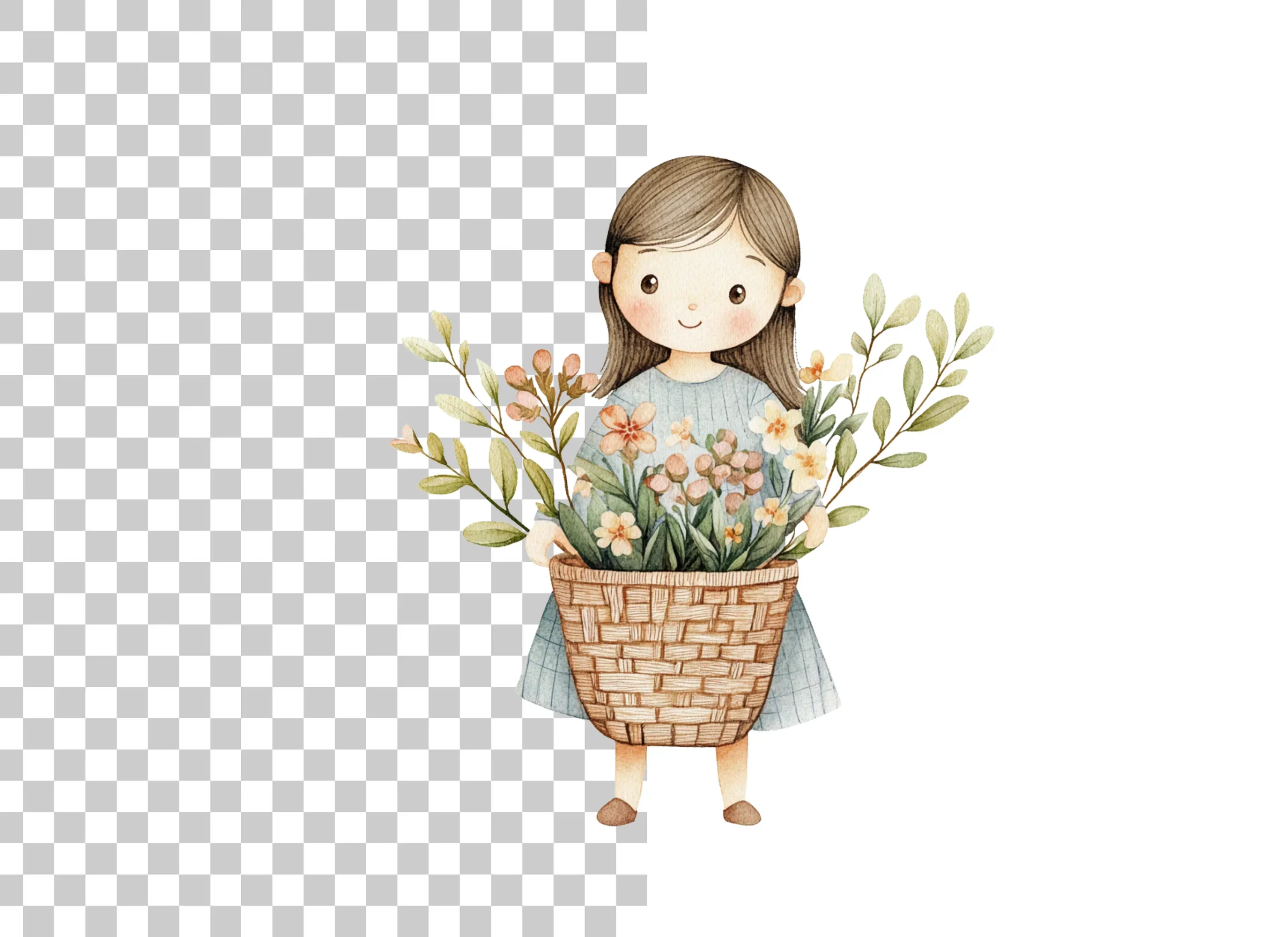 Sweet Girl with Flower Basket Clipart Bundle - Image 6
