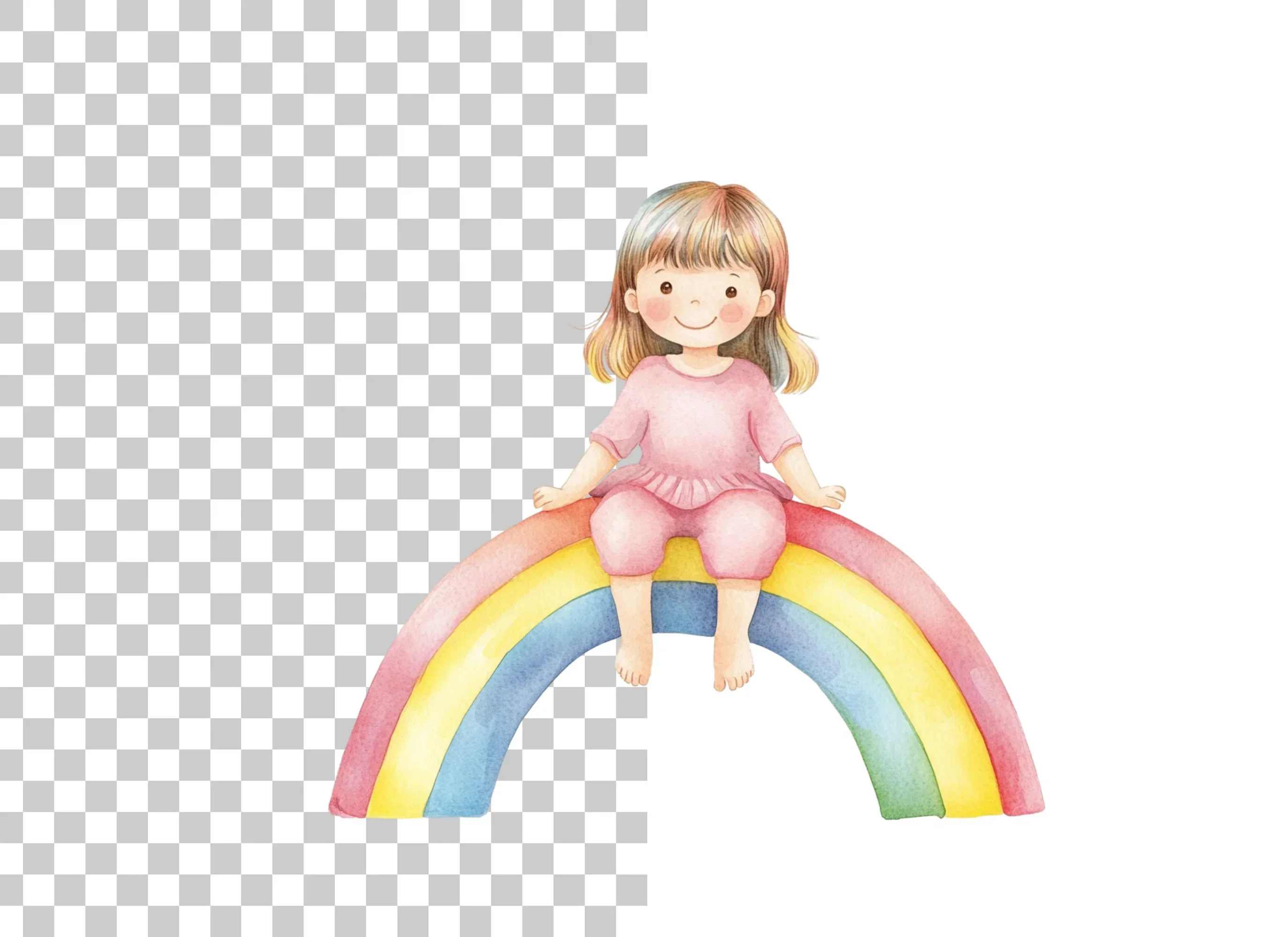 Sweet Girls on Rainbow Clipart Bundle - Image 2