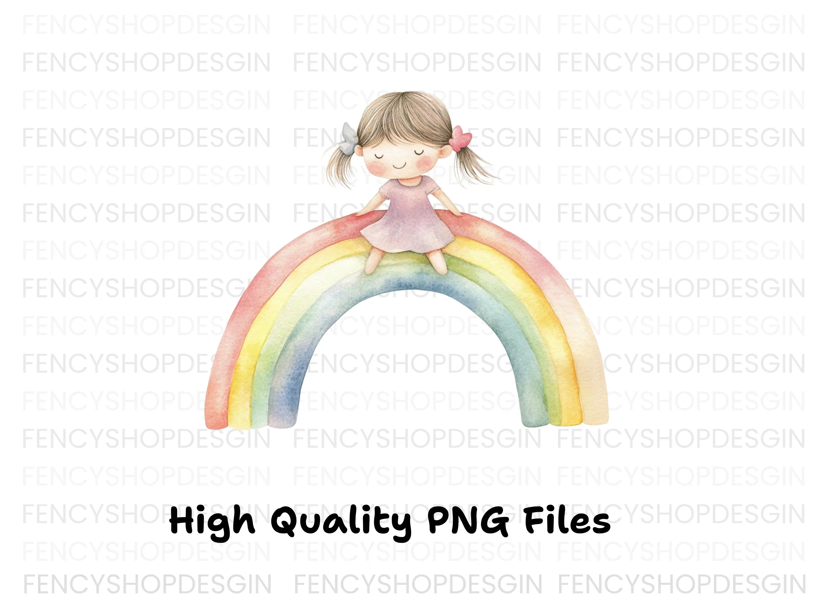 Sweet Girls on Rainbow Clipart Bundle - Image 3