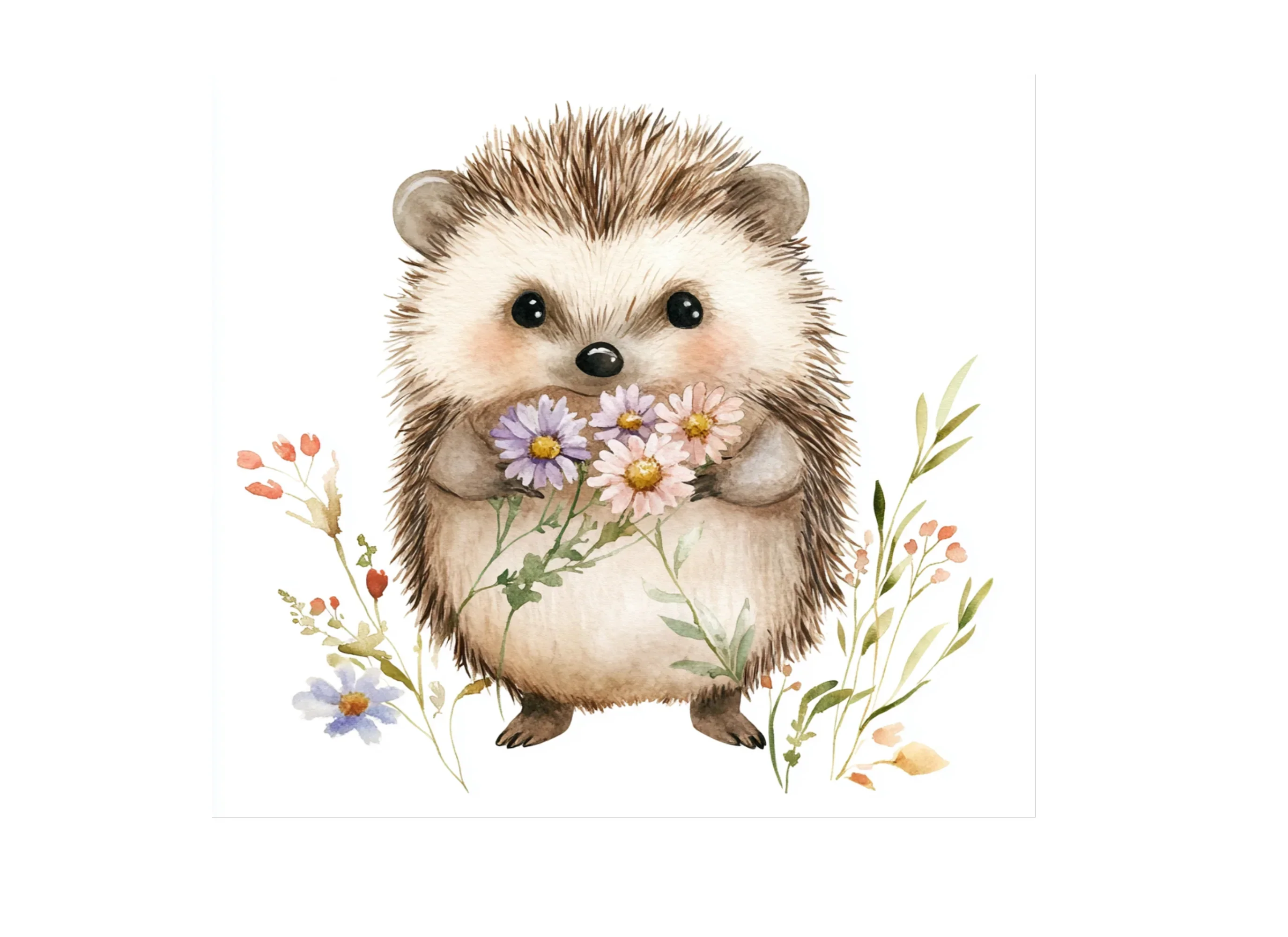 Sweet Hedgehog Floral Clipart Bundle - Image 2
