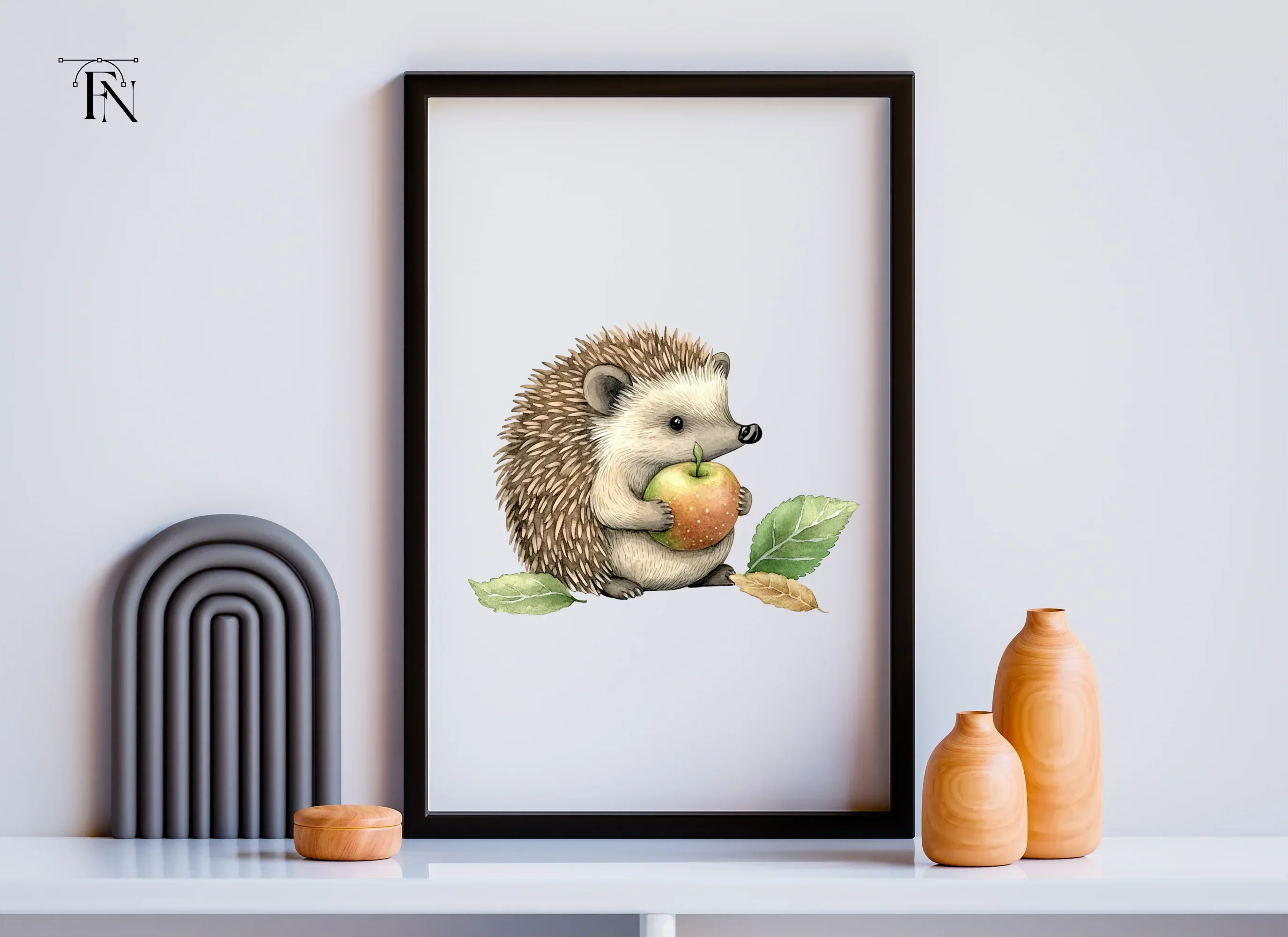 Sweet Hedgehog Holding Apple Clipart Bundle - Image 2