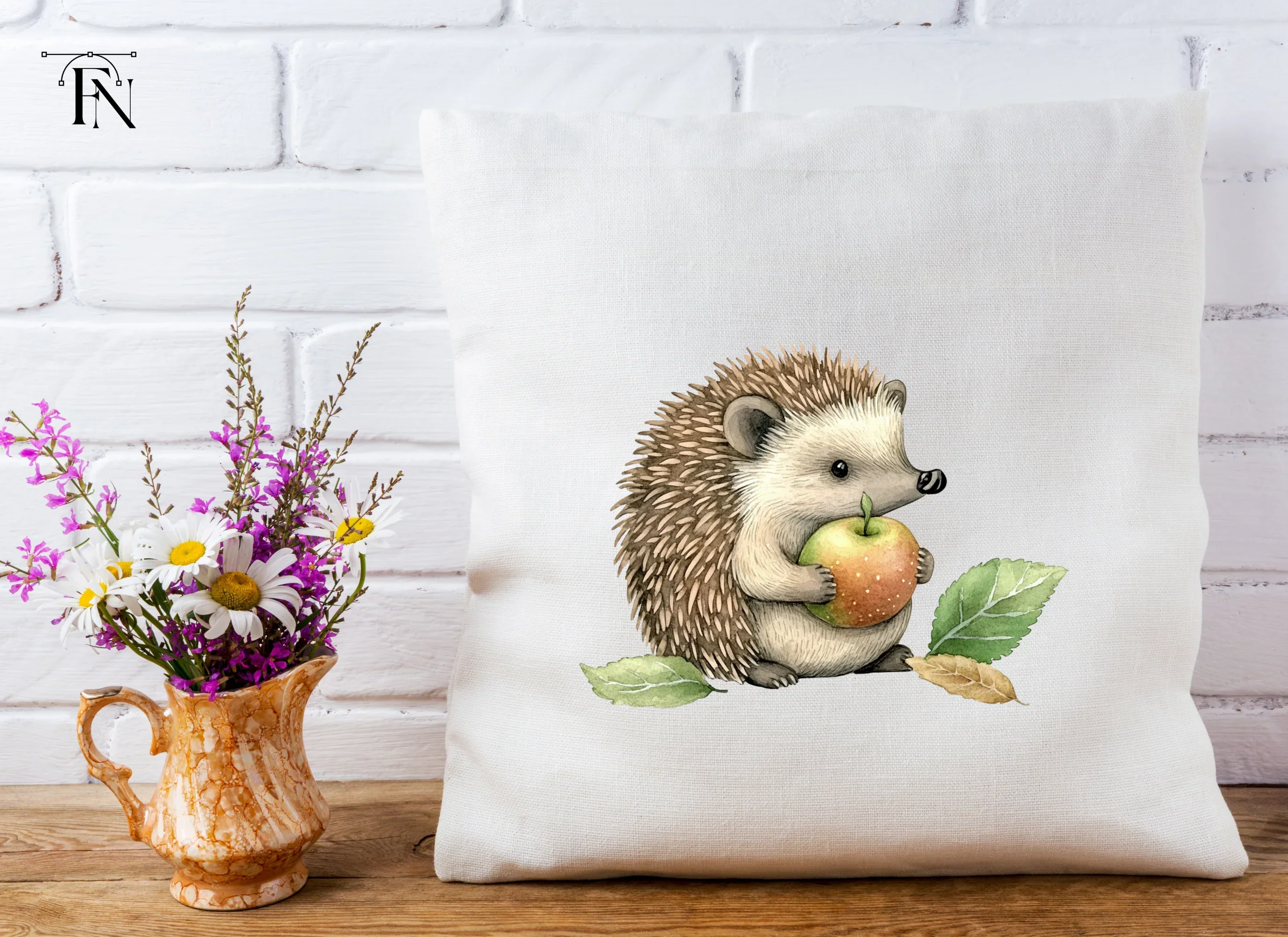 Sweet Hedgehog Holding Apple Clipart Bundle - Image 5
