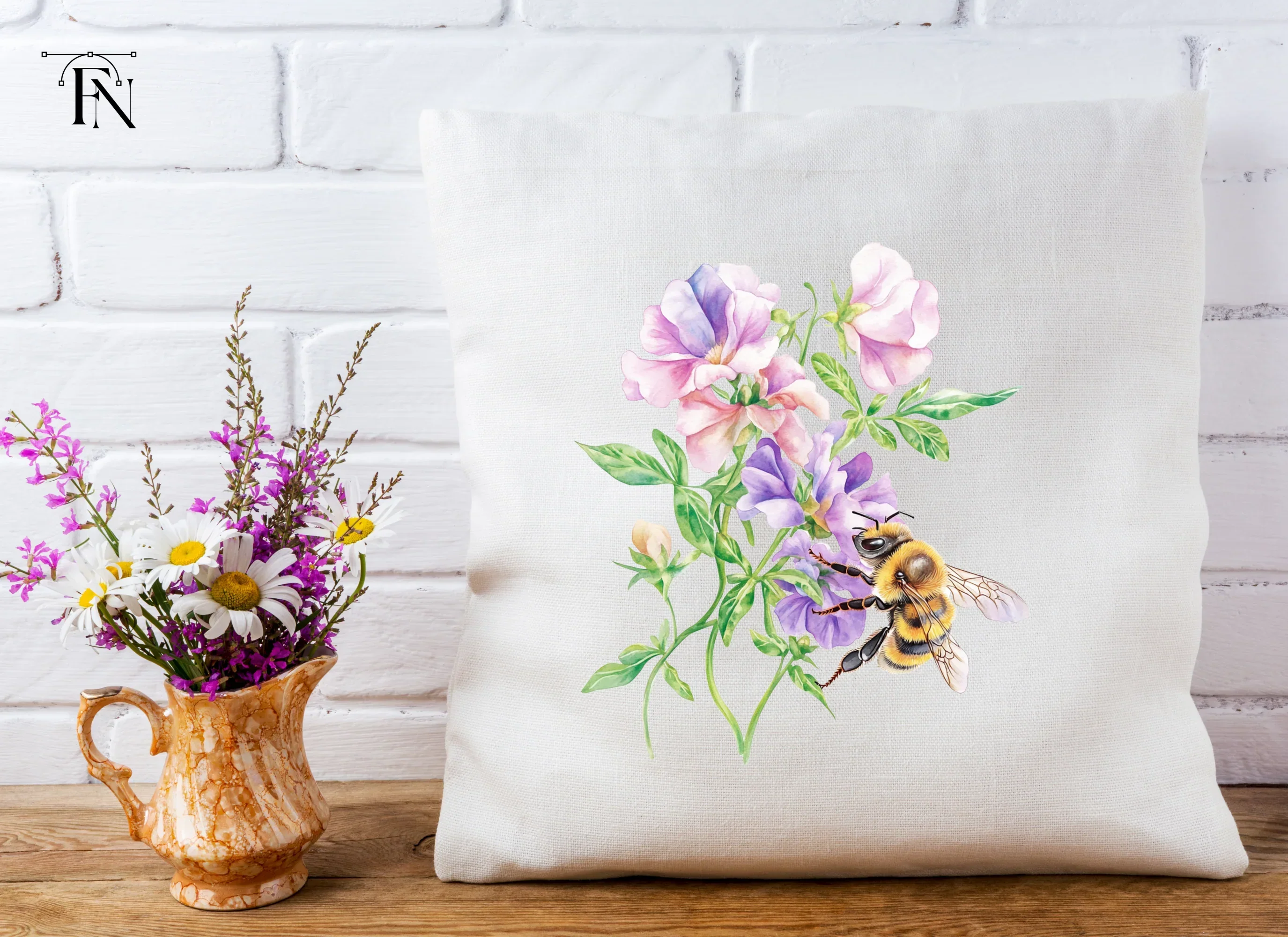 Sweet Pea Flowers with Bumblebees Clipart Bundle - Image 4