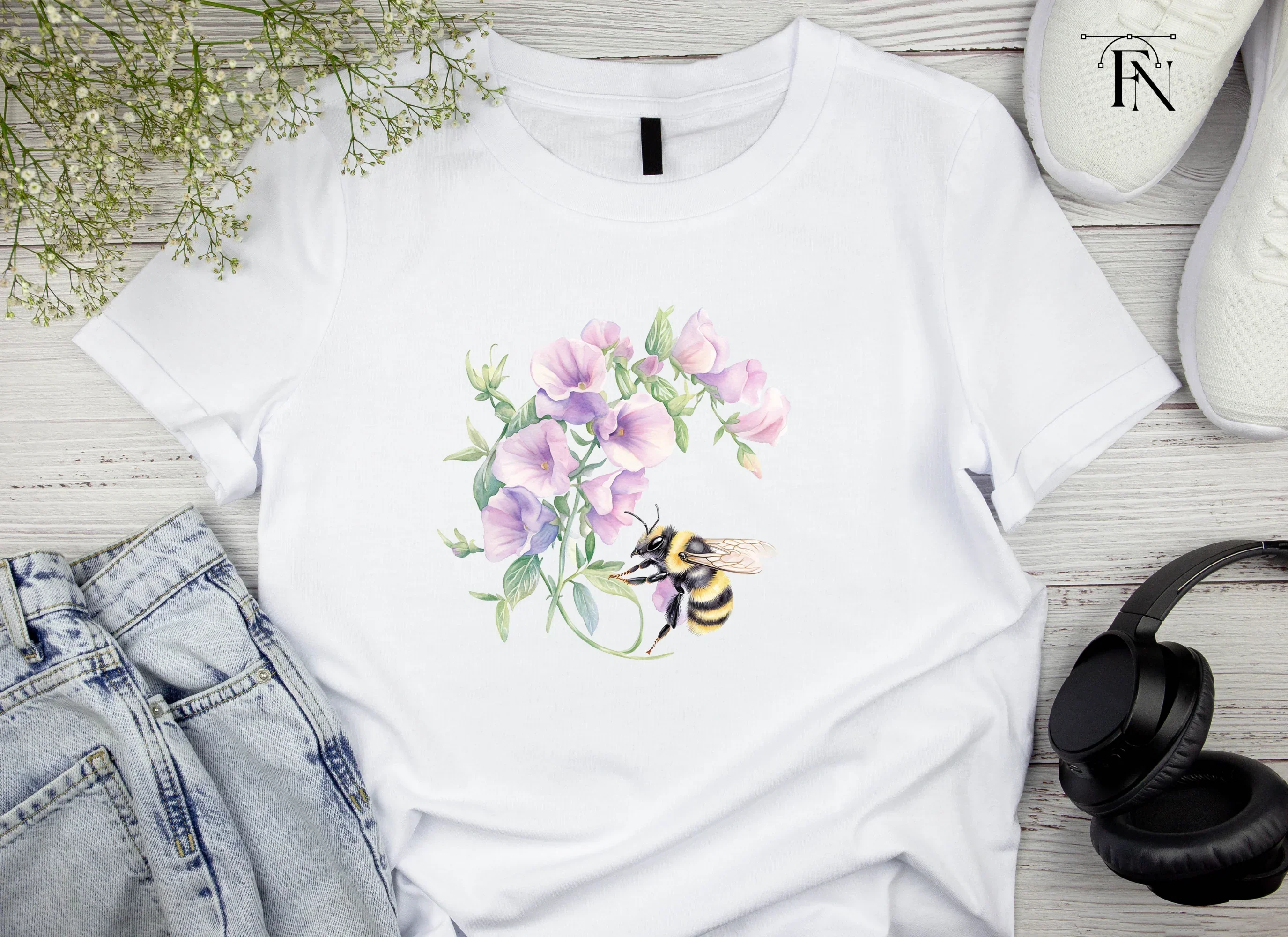 Sweet Pea Flowers with Bumblebees Clipart Bundle - Image 5