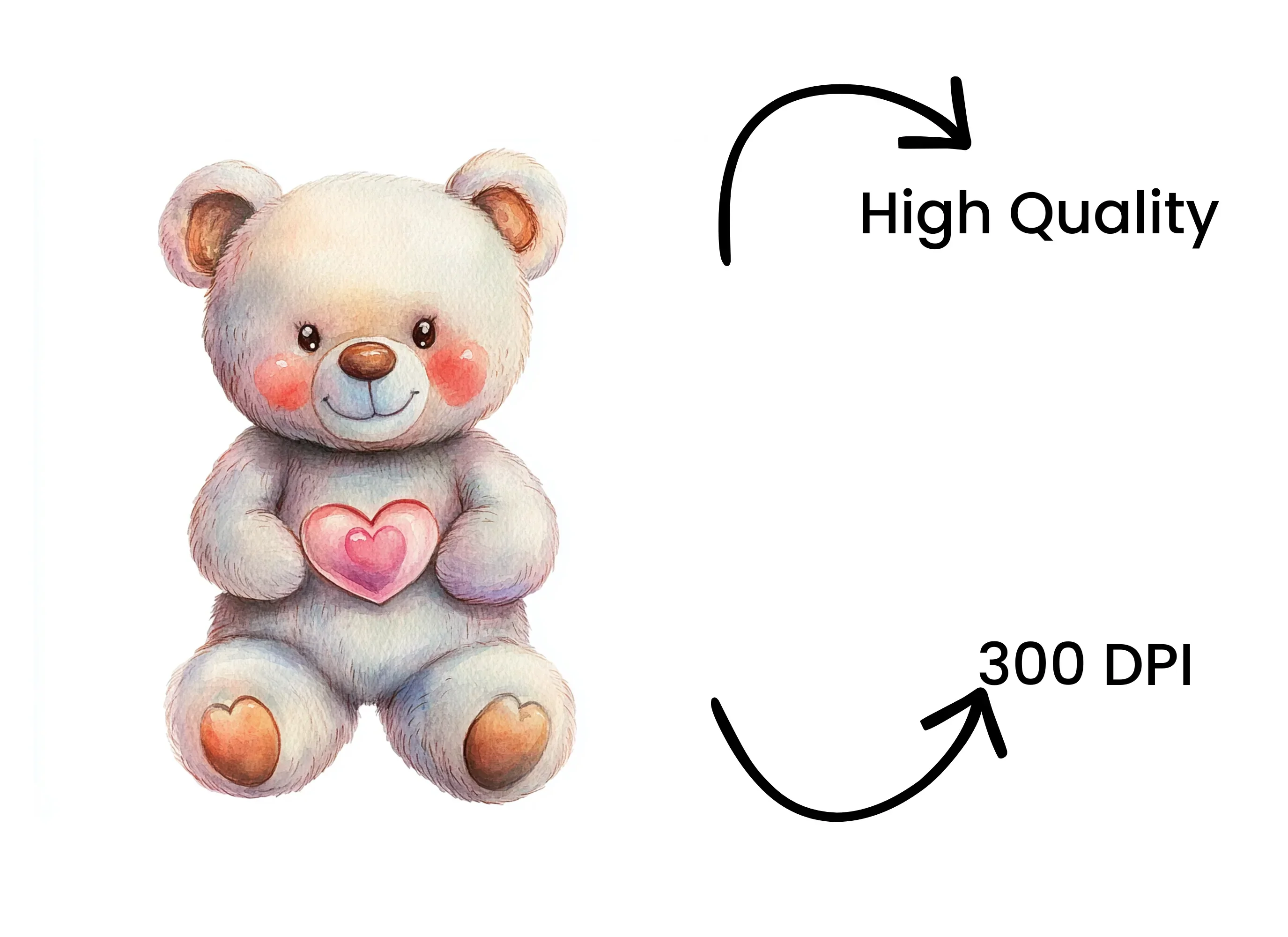 Sweet Teddy Bears Holding Hearts Clipart Bundle - Image 4