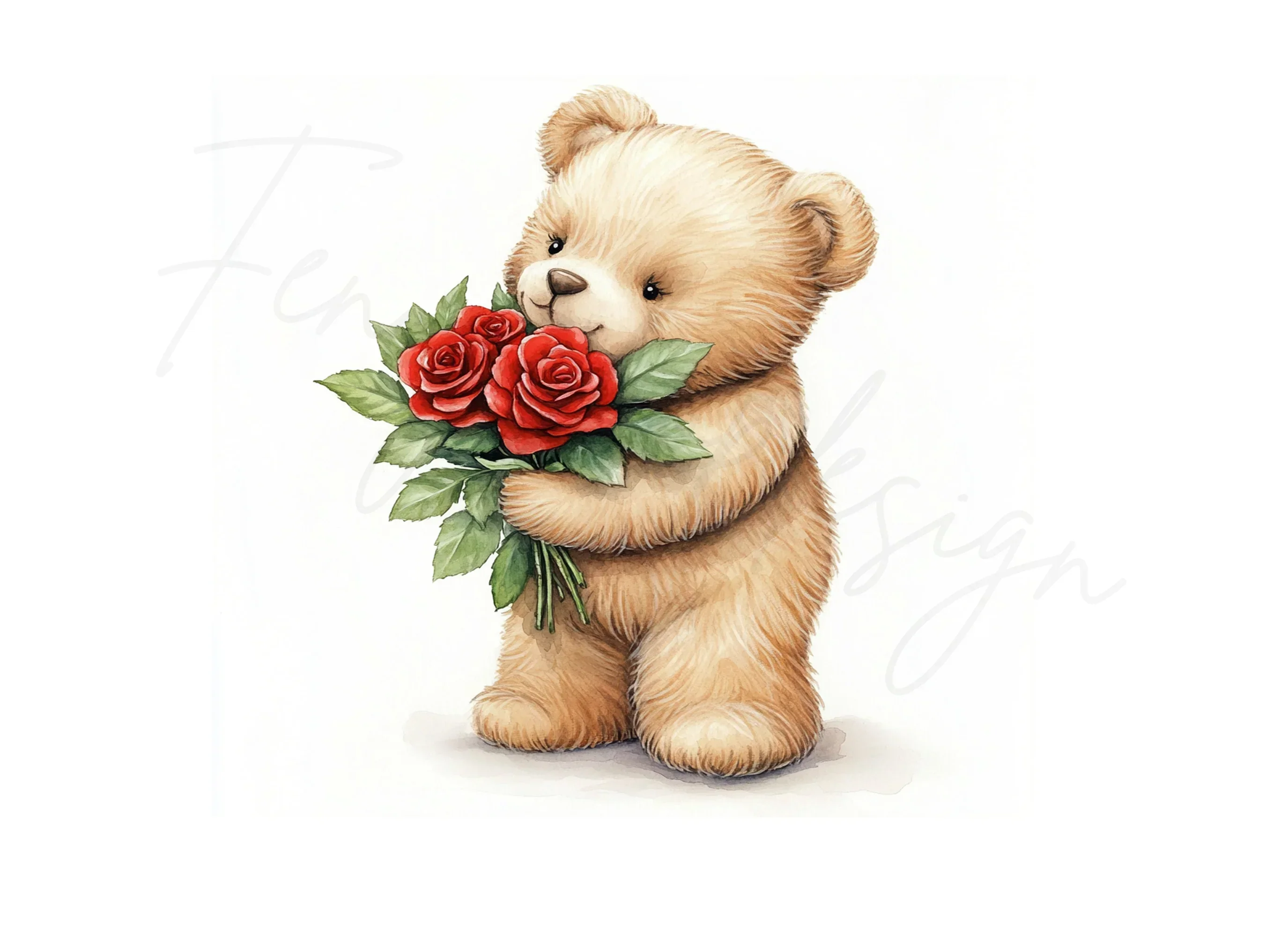 Sweet Teddy Bears with Red Roses Clipart Bundle - Image 2