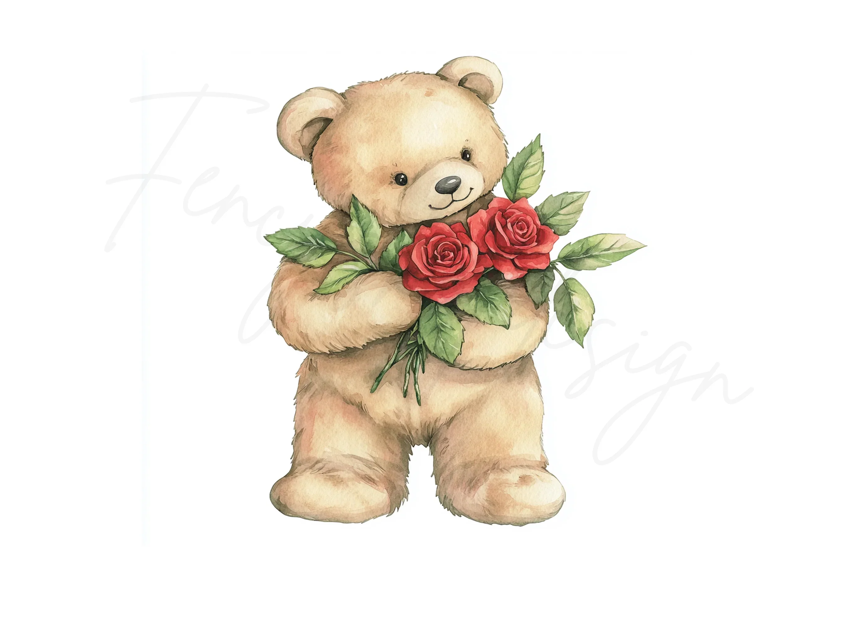 Sweet Teddy Bears with Red Roses Clipart Bundle - Image 3
