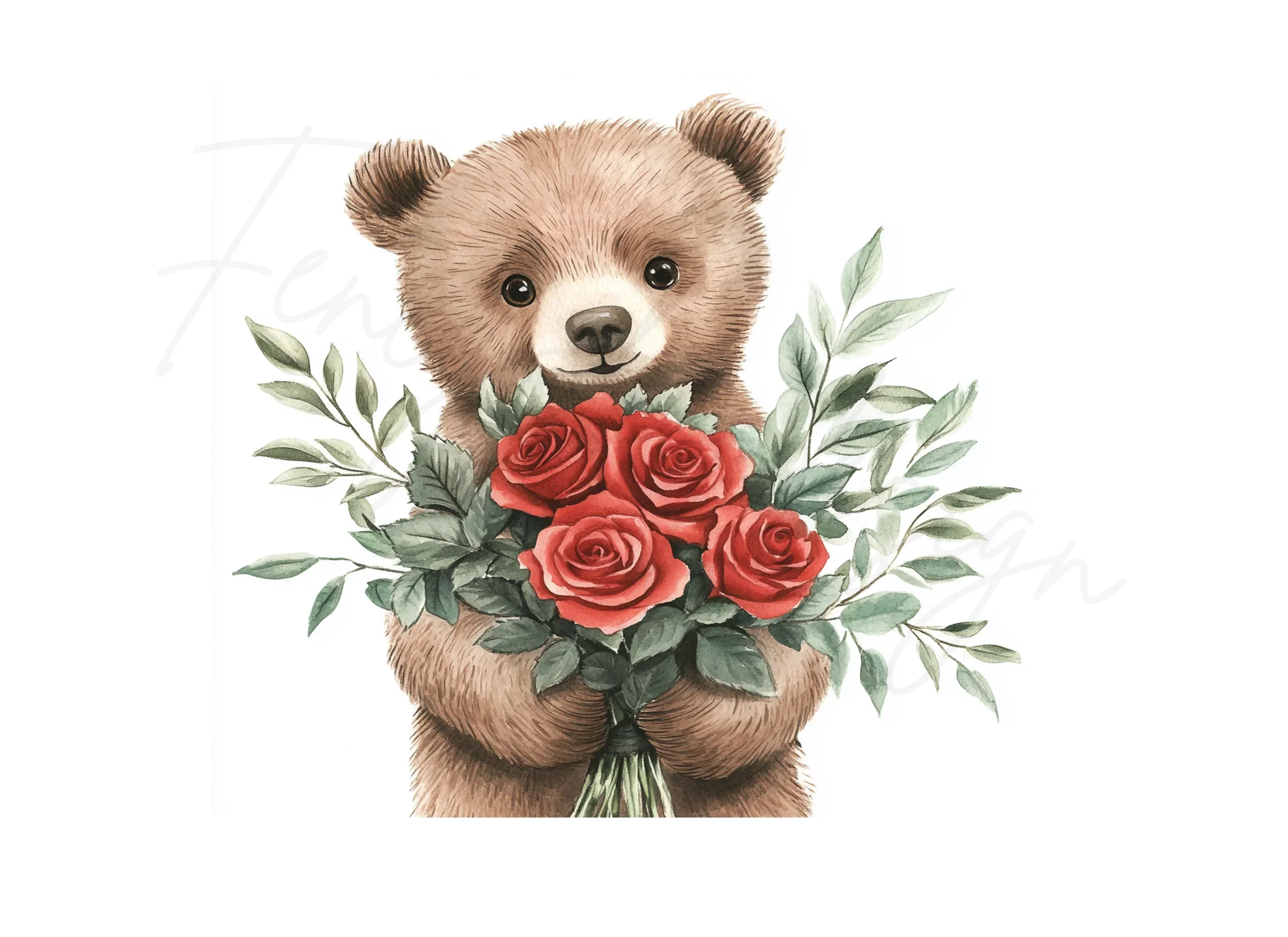 Sweet Teddy Bears with Rose Bouquets Clipart Bundle - Image 2