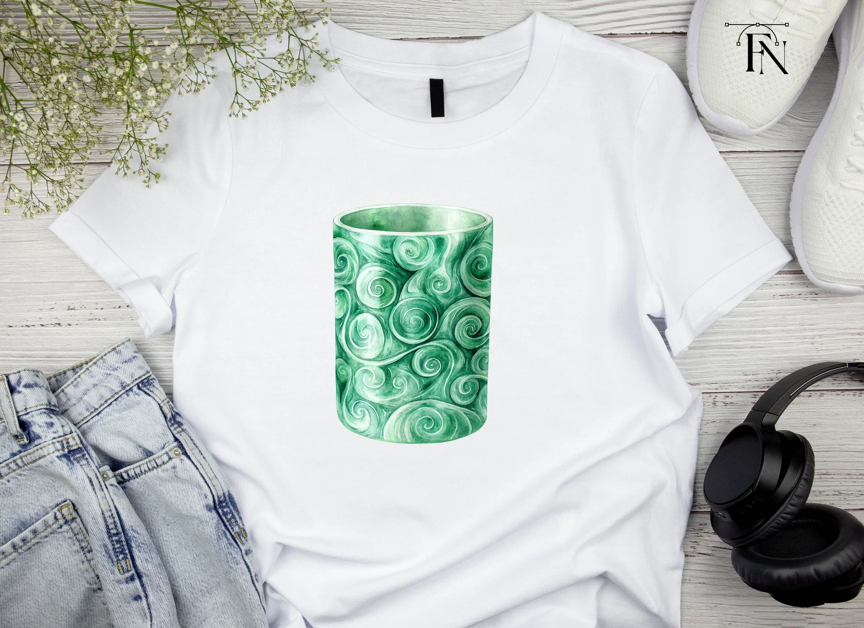Tall Green Jade Swirl Pattern Clipart Bundle - Image 4