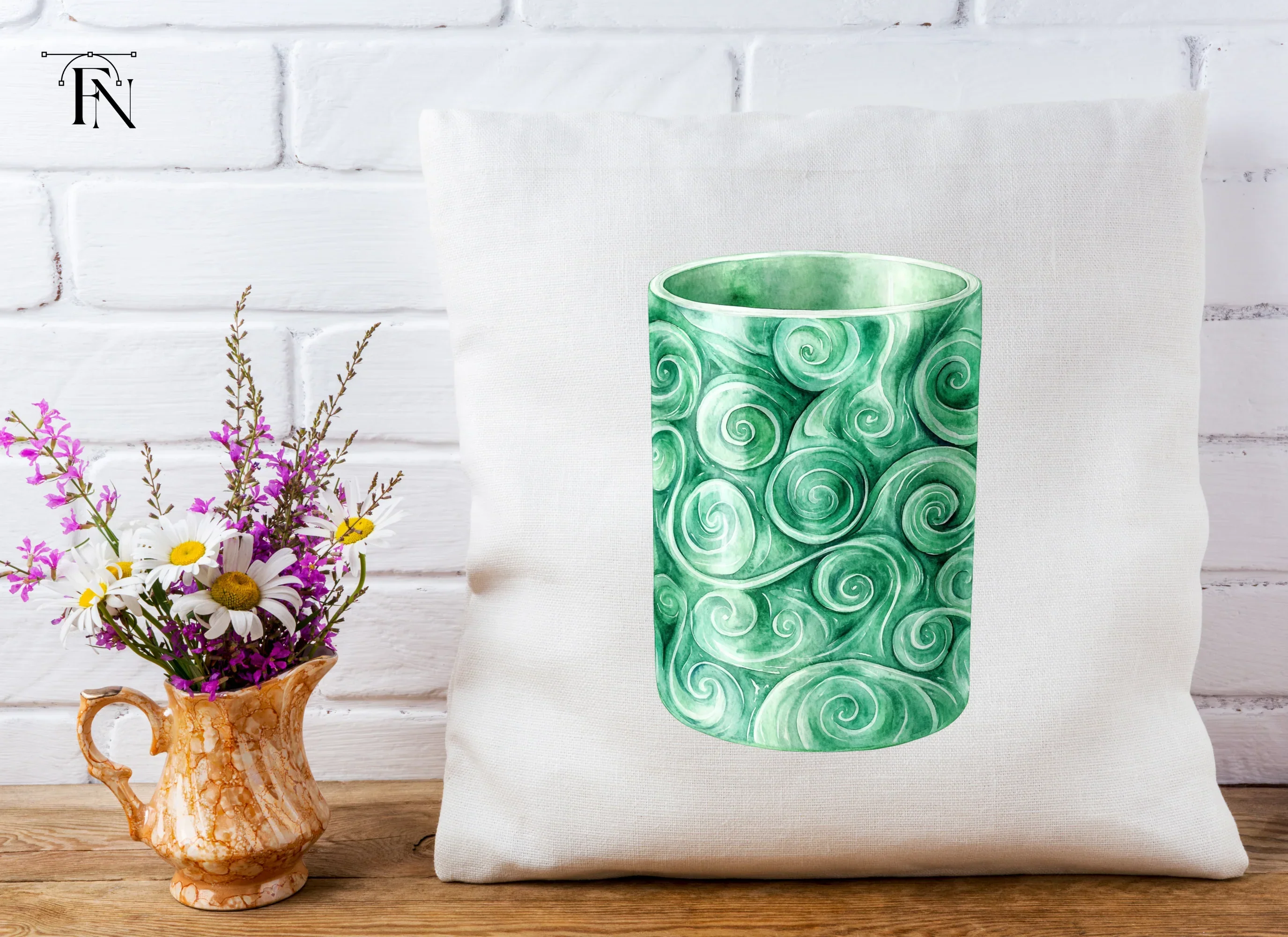 Tall Green Jade Swirl Pattern Clipart Bundle - Image 6