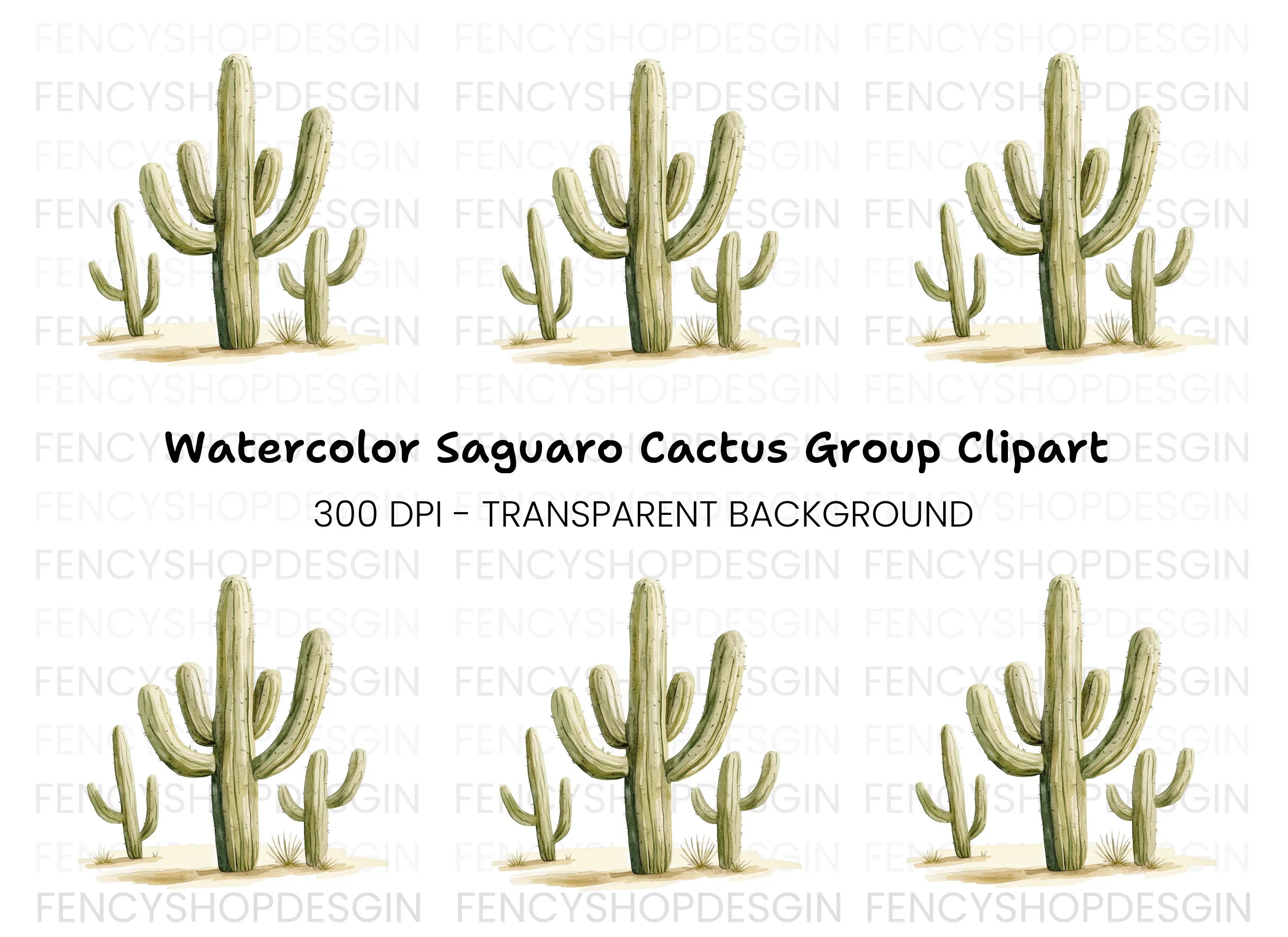 Tall Saguaro Cactus Clipart Bundle