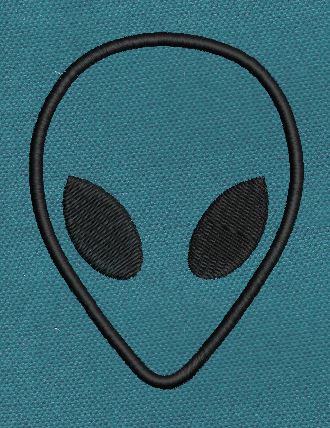 Teal Black Alien Face Outline Embroidery Design
