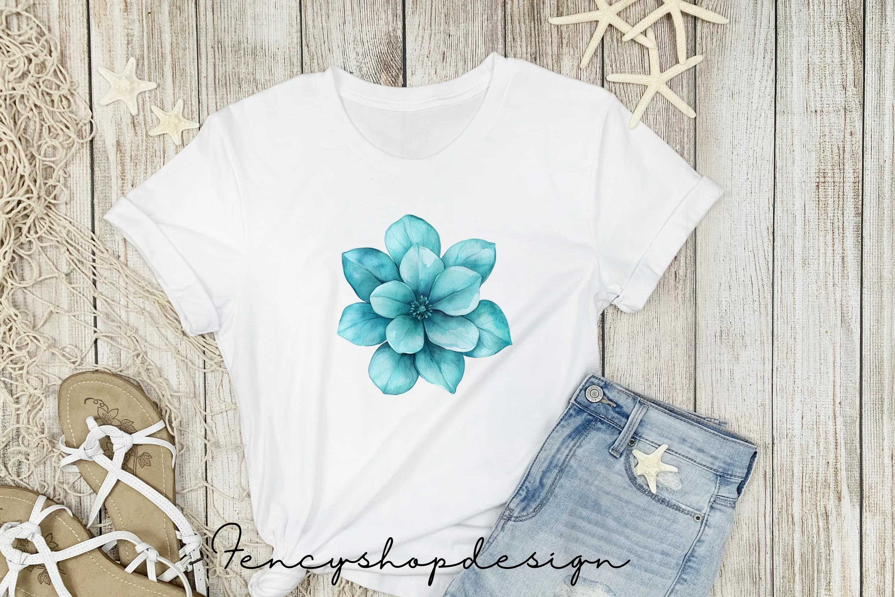 Teal Blue Floral Clipart Bundle - Image 5