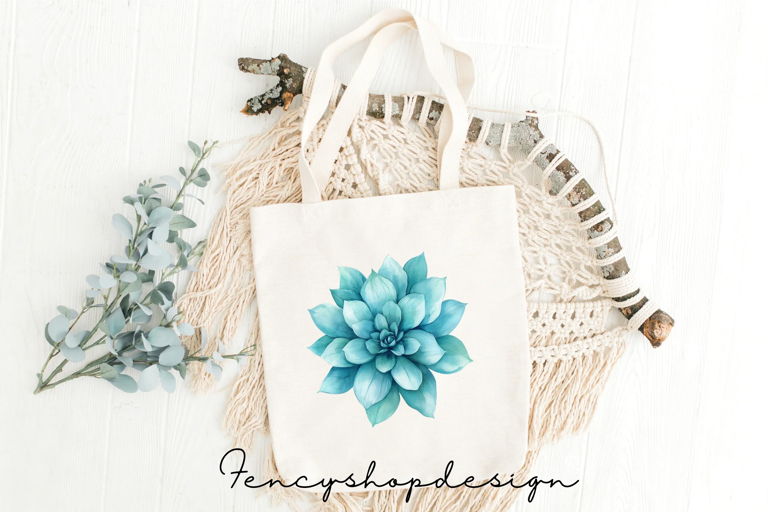 Teal Blue Floral Clipart Bundle - Image 8