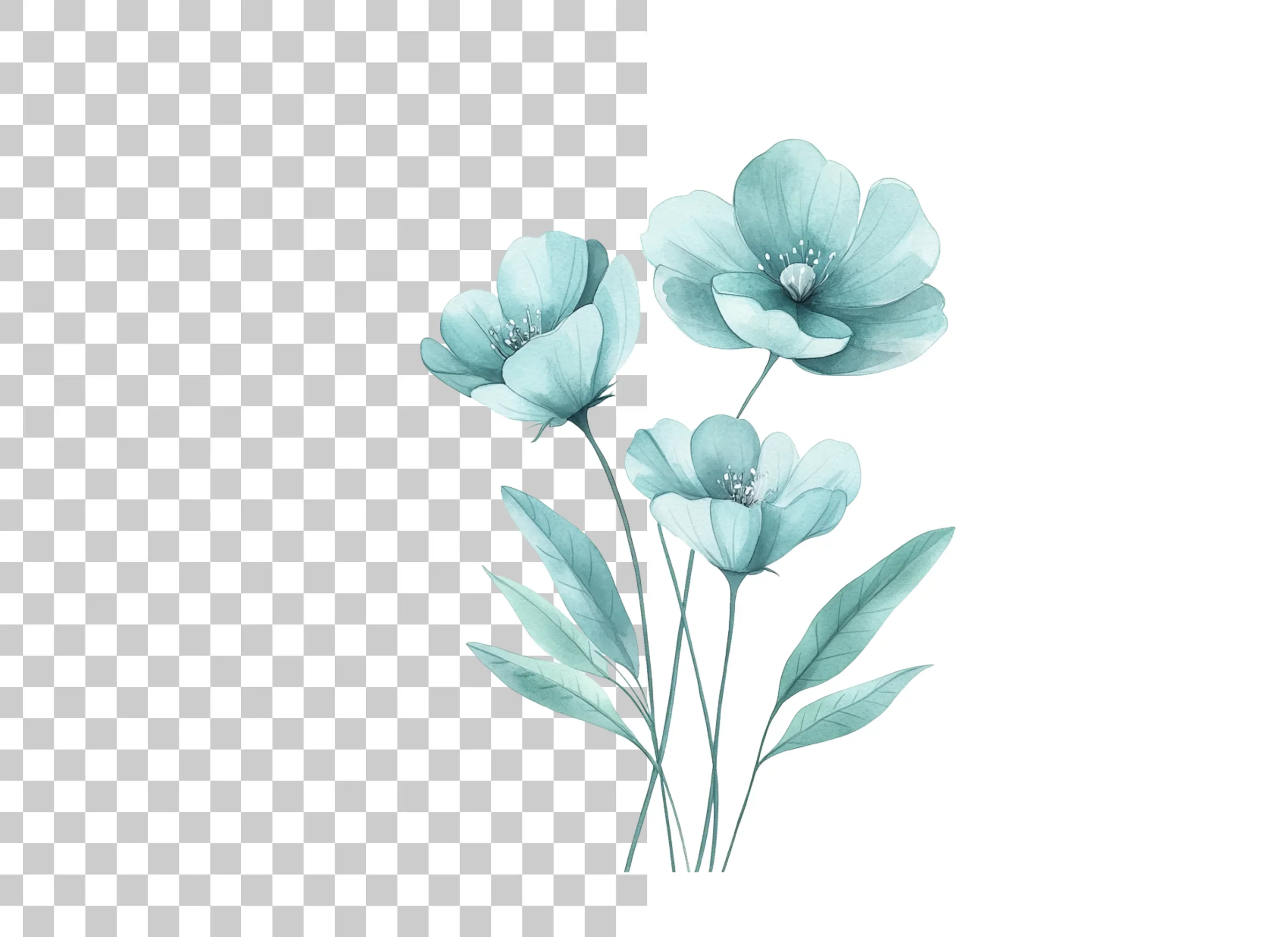 Teal Flowers Clipart Bundle - Image 2