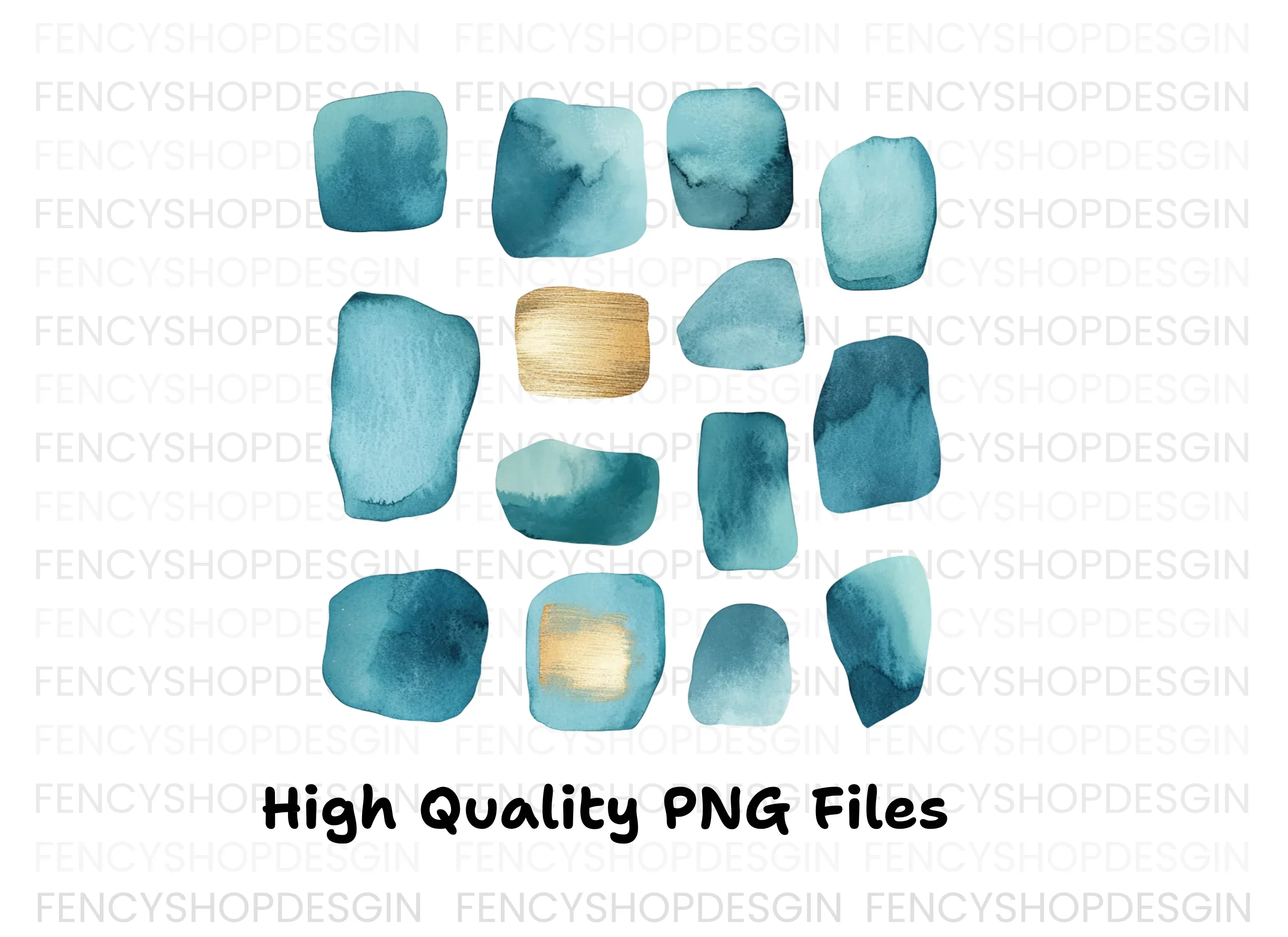 Teal Gold Abstract Shapes Clipart Bundle - Image 2