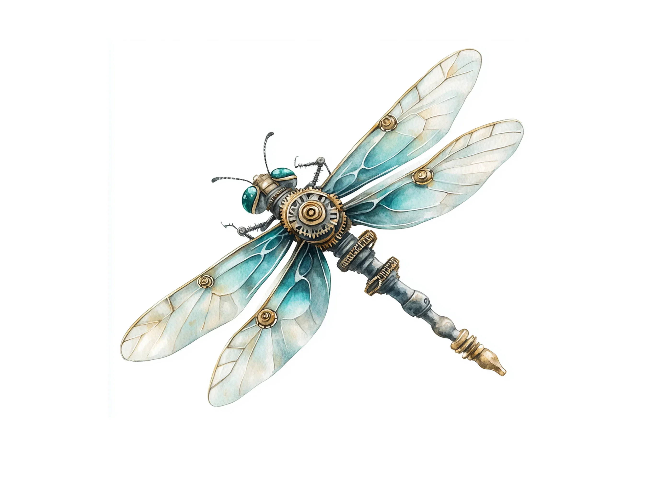 Teal Steampunk Dragonfly Clipart Bundle - Image 3