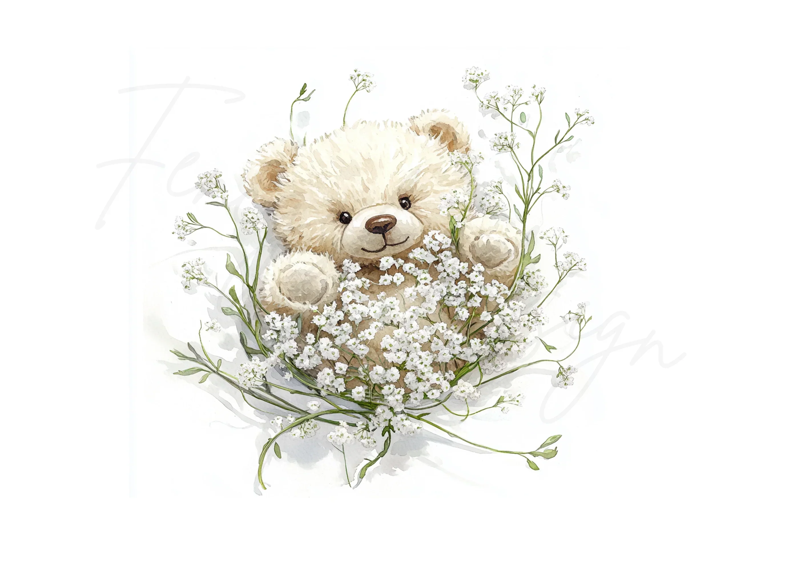 Teddy Bear with Baby Breath Clipart Bundle - Image 3