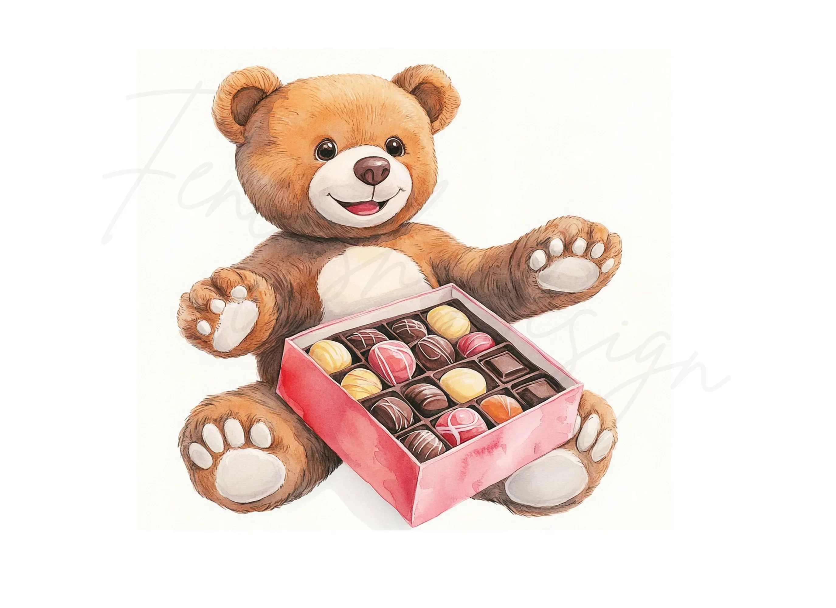 Teddy Bear with Box of Chocolates Clipart Bundle - Image 2