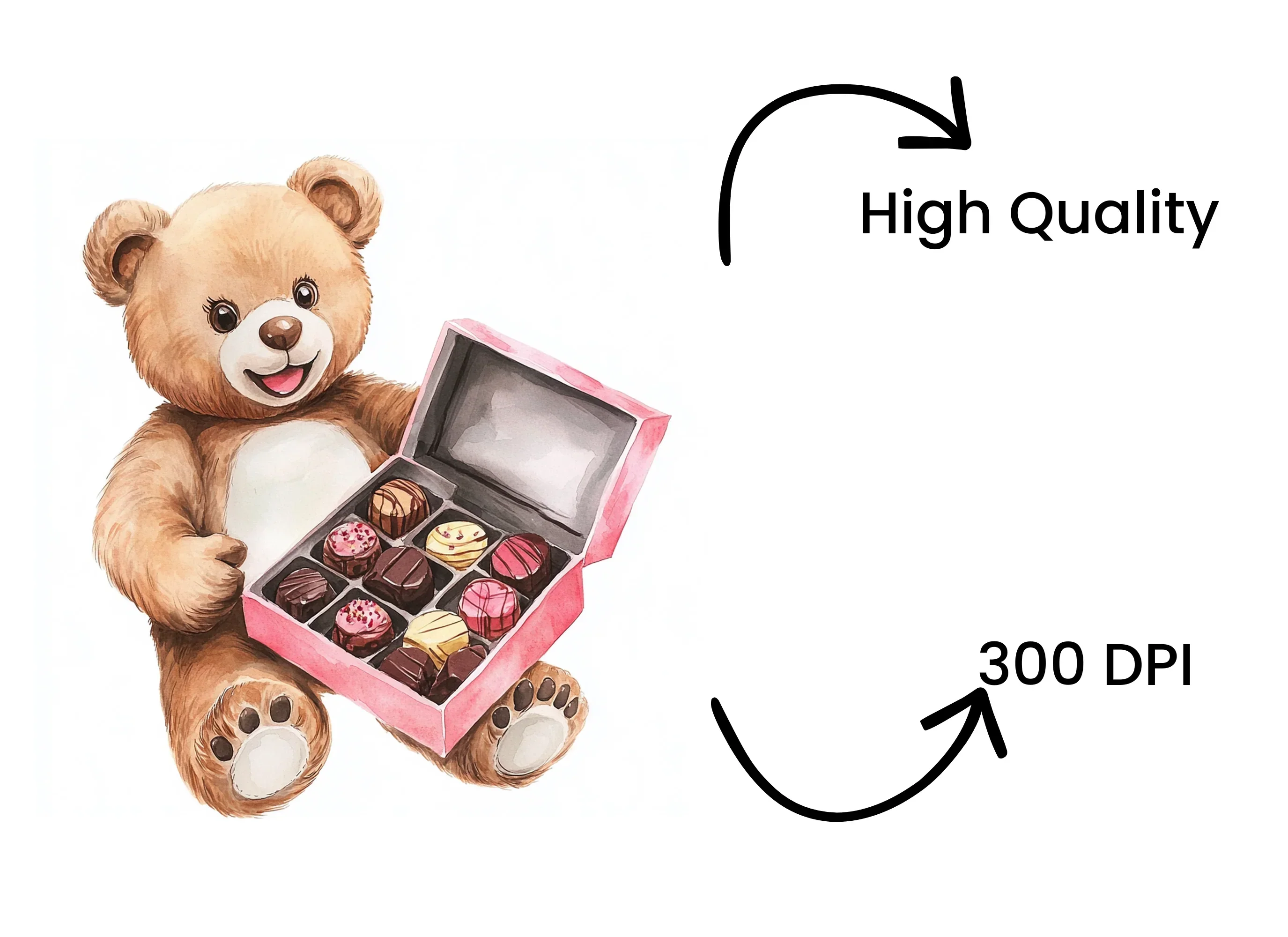 Teddy Bear with Box of Chocolates Clipart Bundle - Image 4