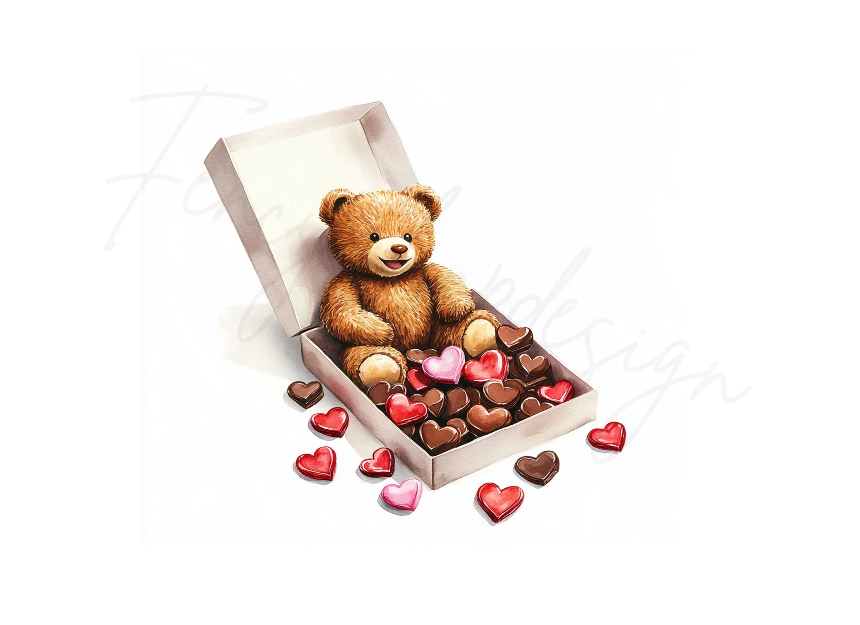 Teddy Bear with Heart Shaped Chocolates Clipart Bundle - Image 3