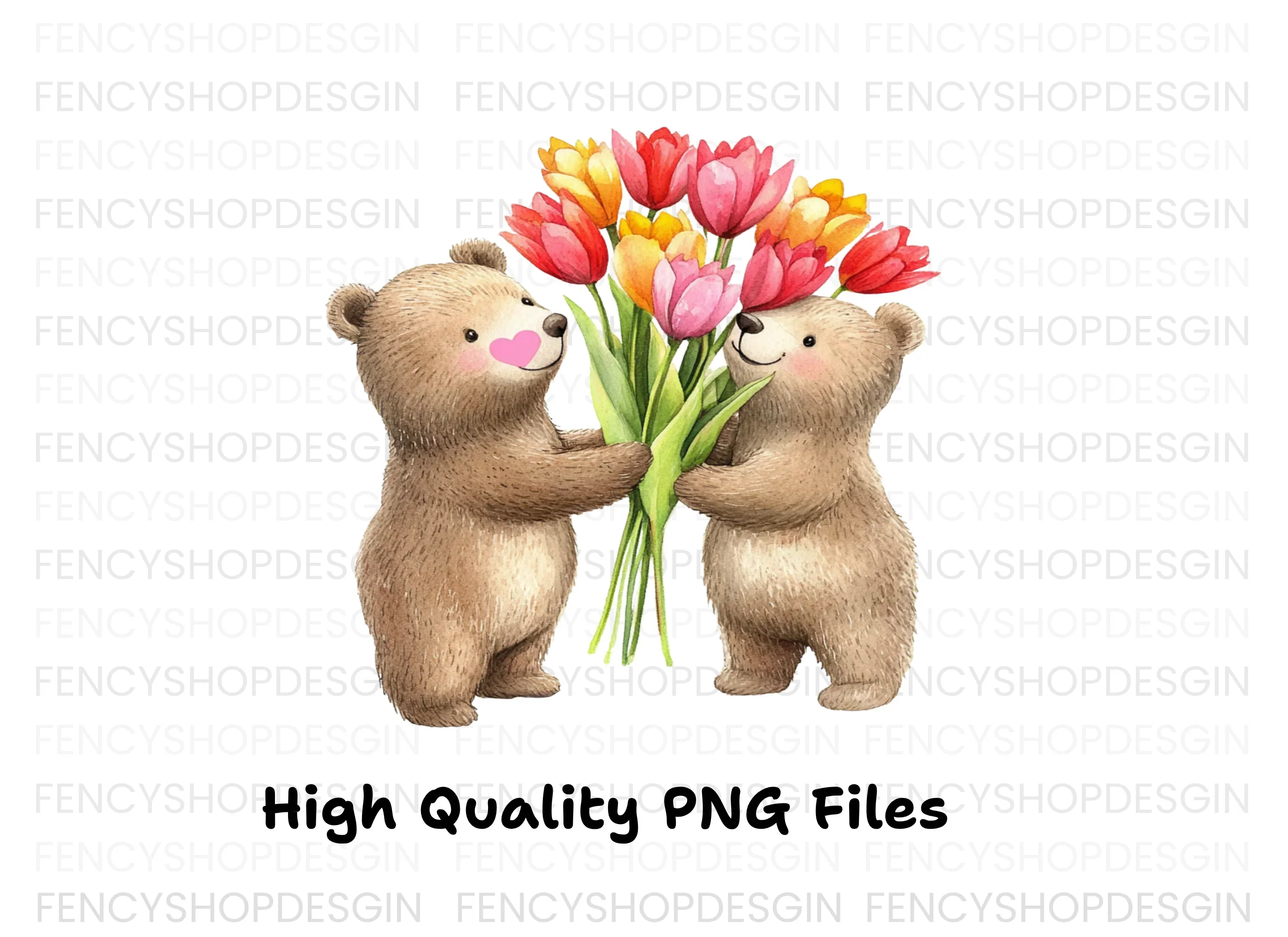 Teddy Bears with Tulip Bouquets Clipart Bundle - Image 3