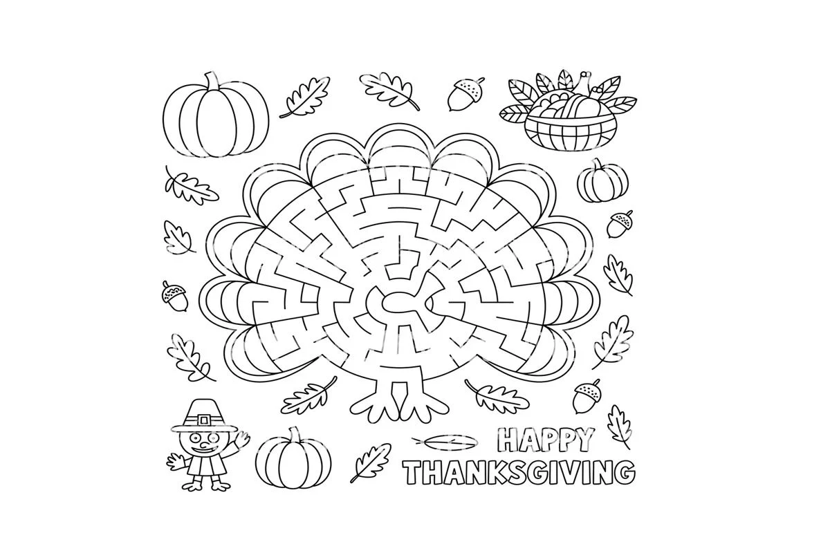 Thanksgiving Maze andCombo Coloring Books Coloring Books - Image 2