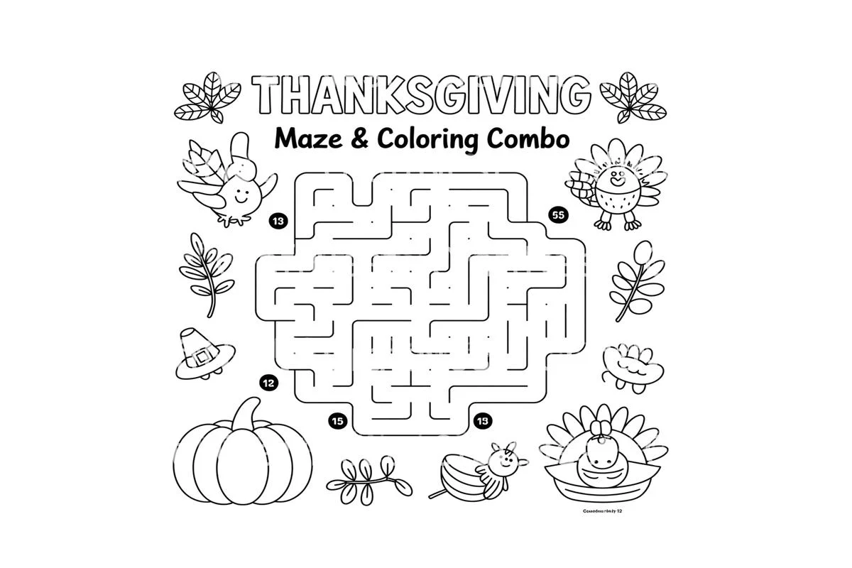 Thanksgiving Maze andCombo Coloring Books Coloring Books - Image 4