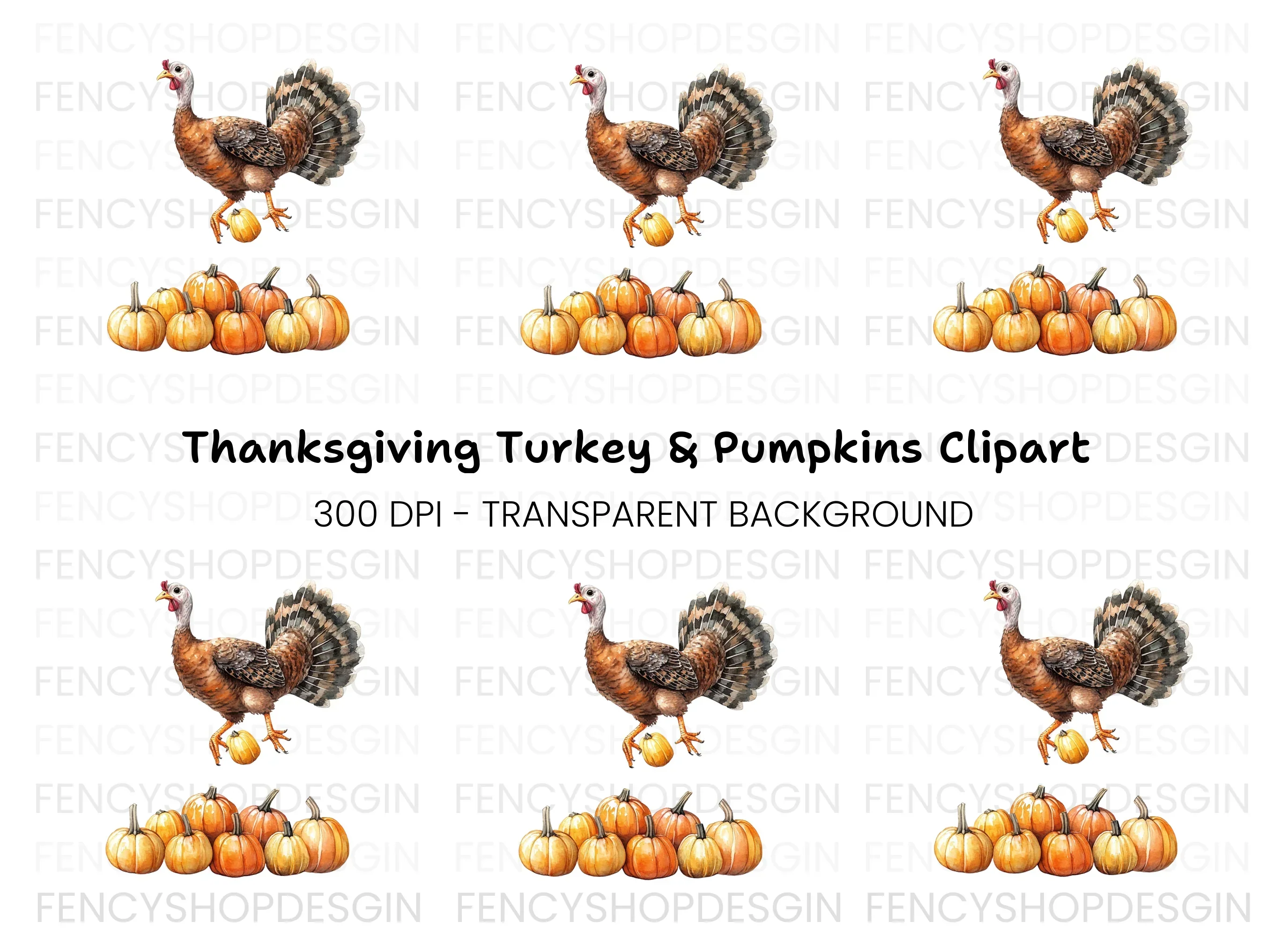 Thanksgiving Turkey and Pumpkins Clipart Bundle