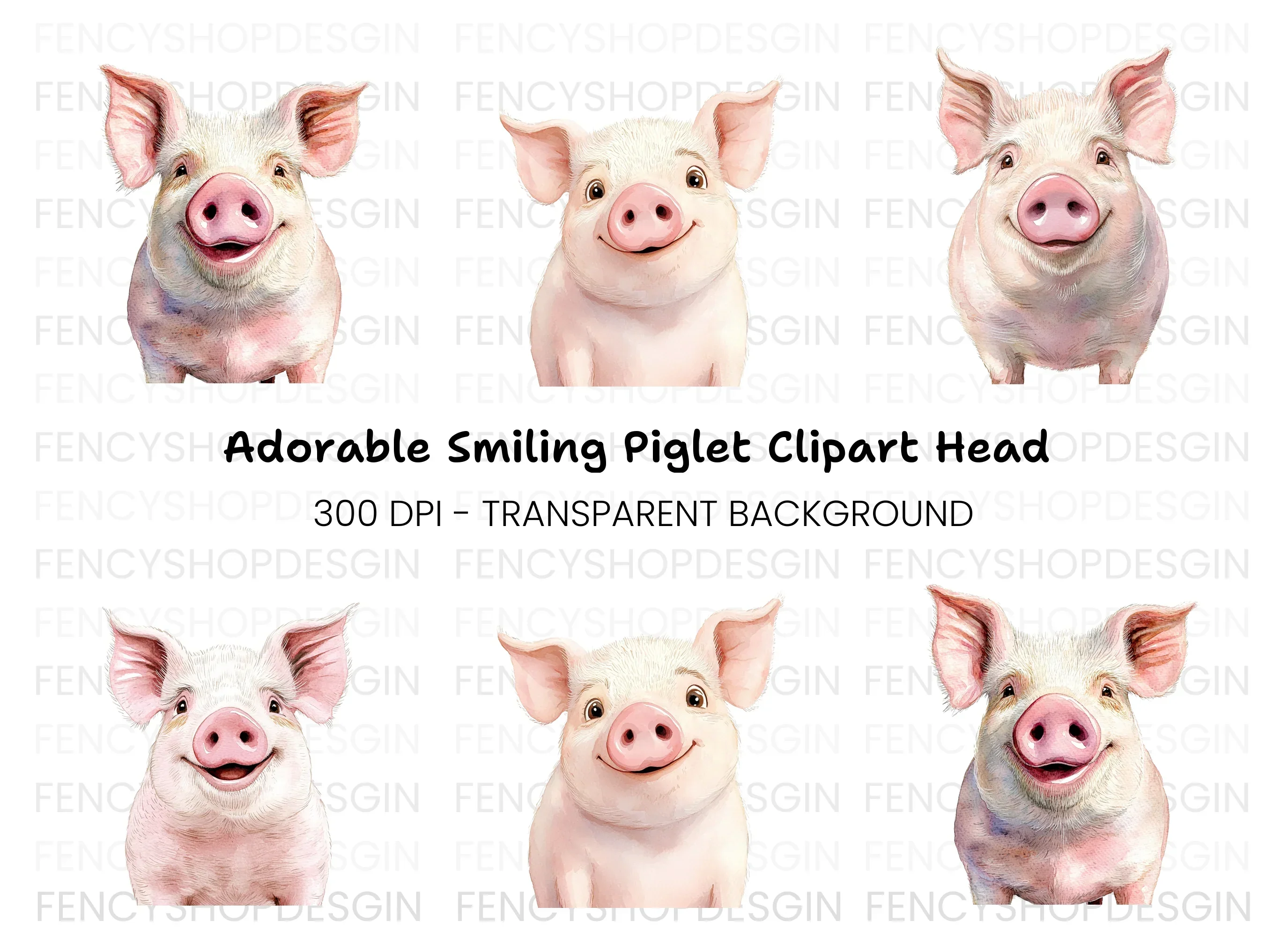 Three Happy Piglets Clipart Bundle