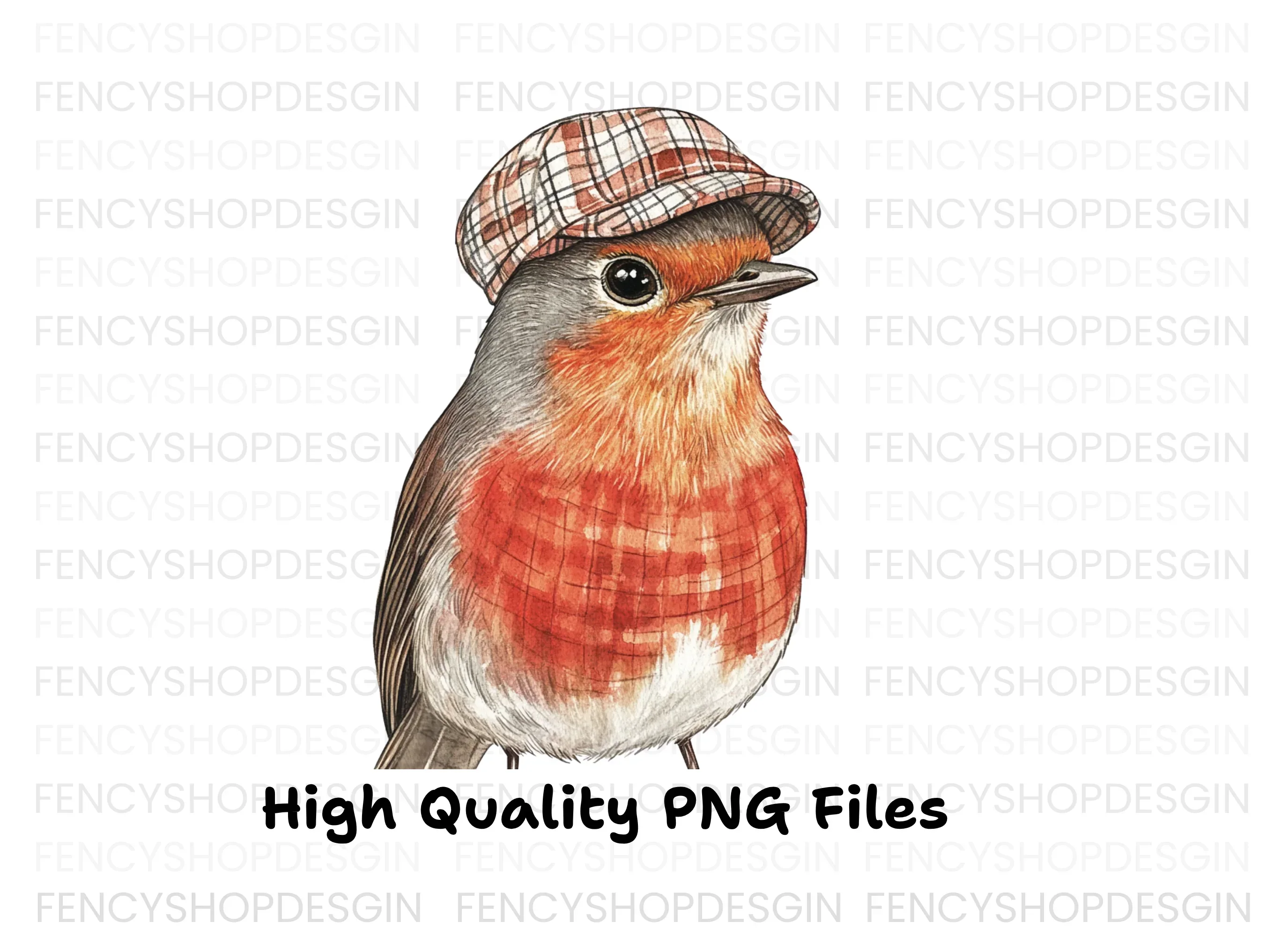 Three Robins in Plaid Flat Caps Clipart Bundle - Image 2