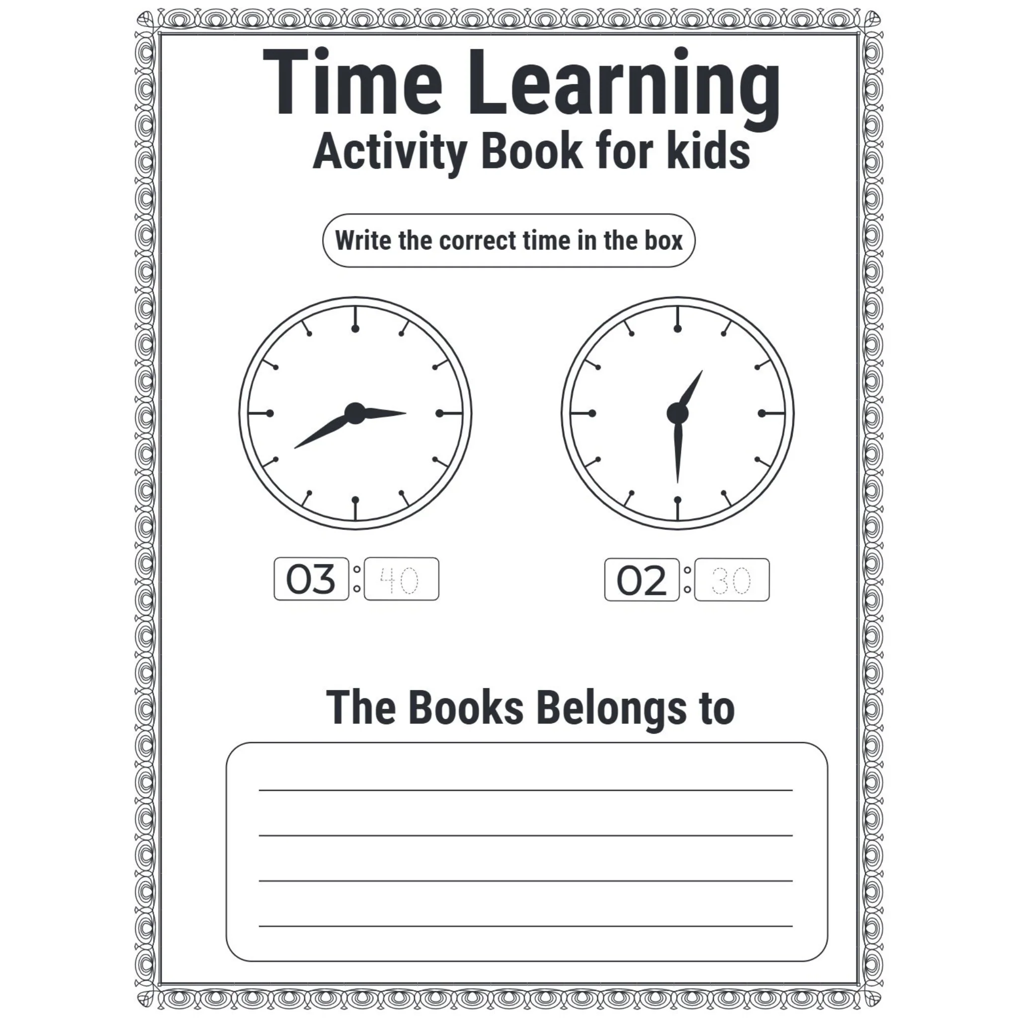 Time Learning Activity Book for Kids