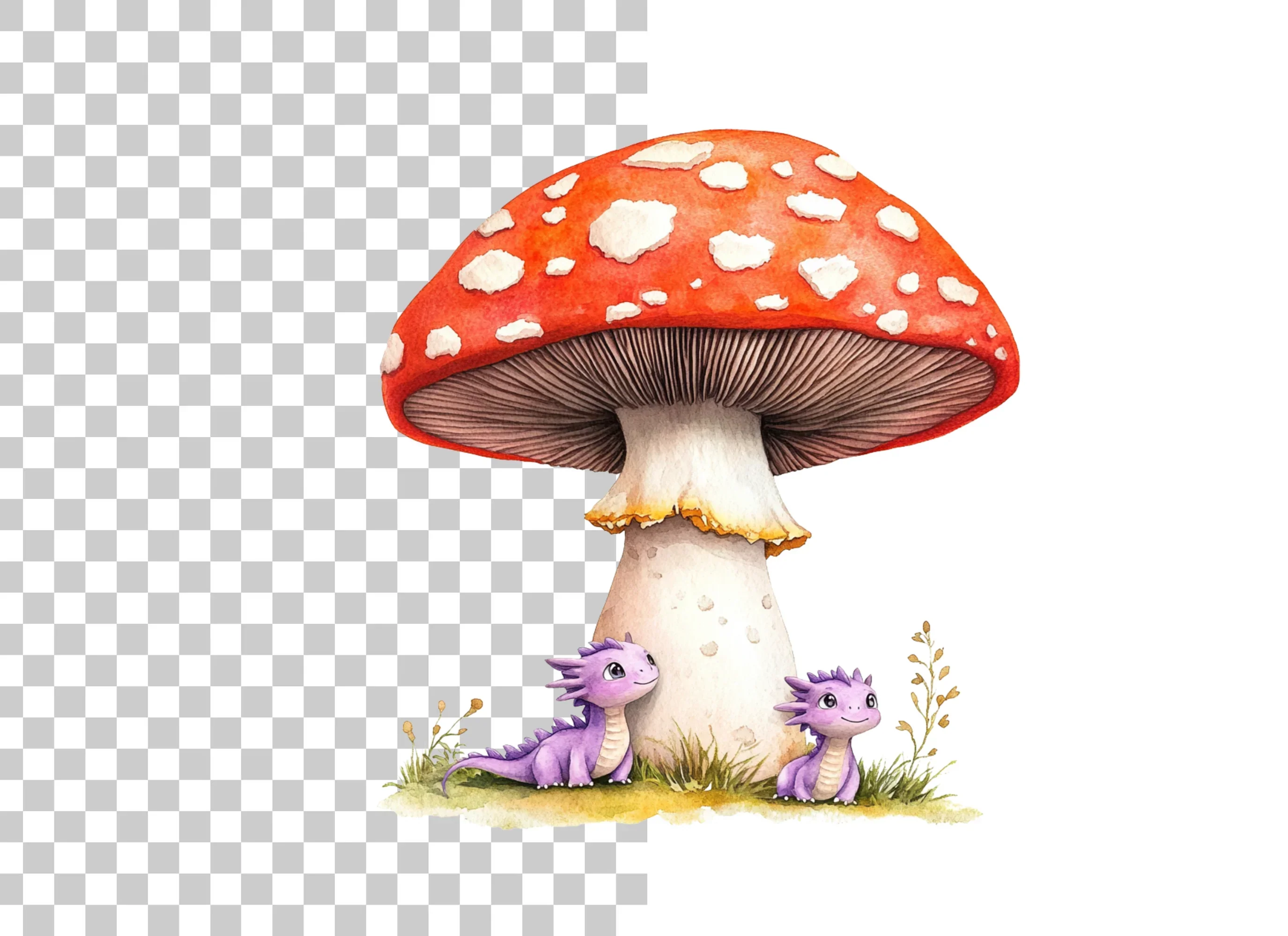 Tiny Dragons Under Mushroom Clipart Bundle - Image 2