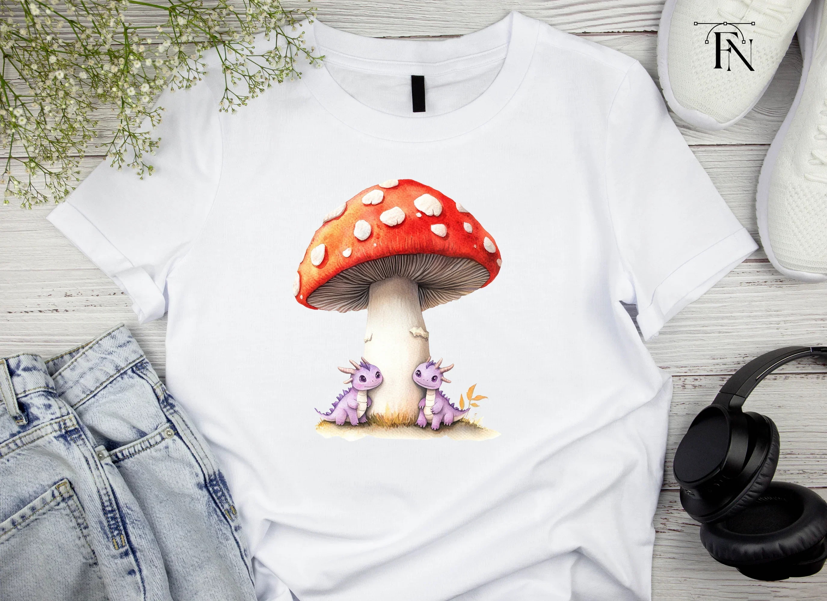 Tiny Dragons Under Mushroom Clipart Bundle - Image 4